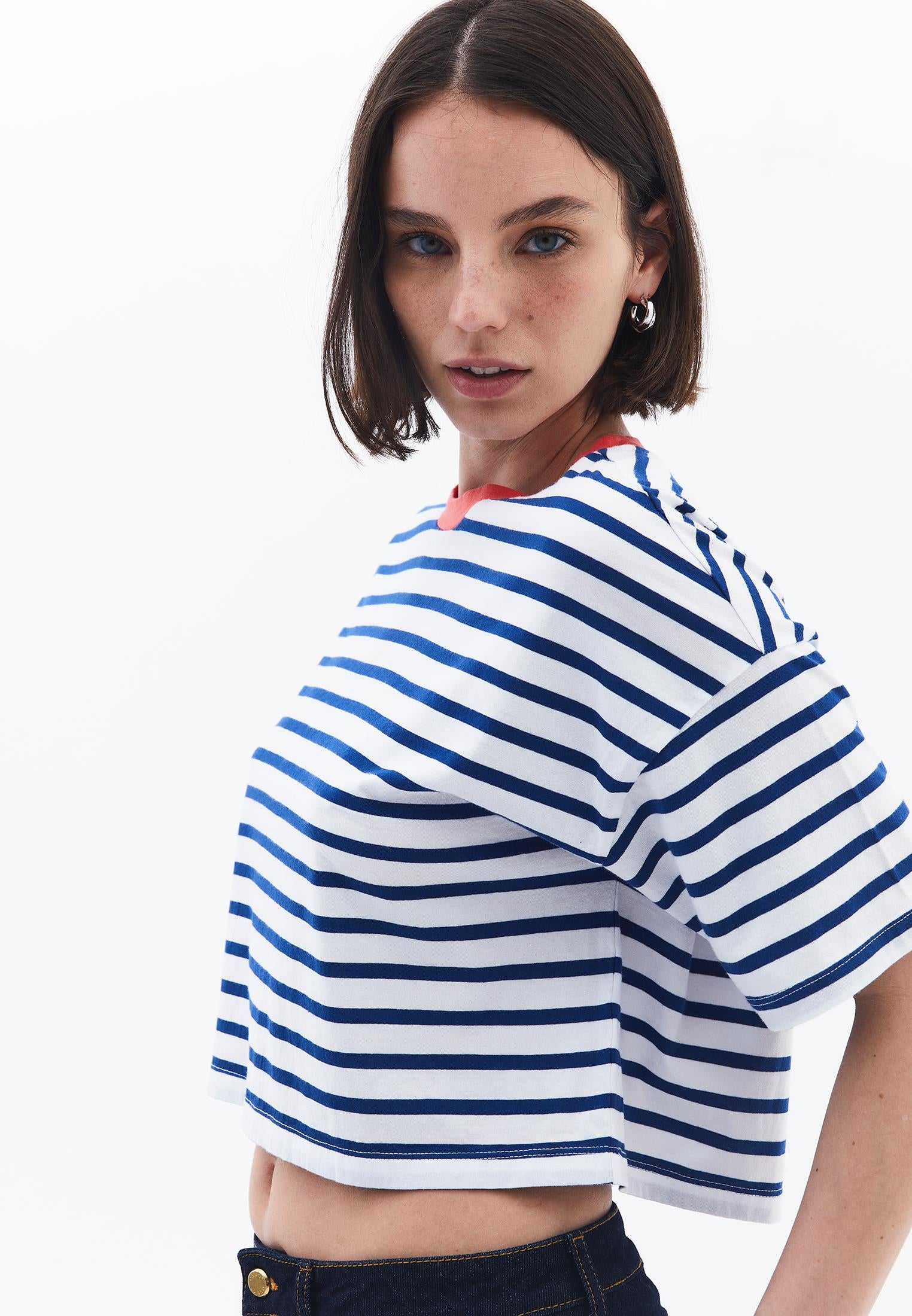 Short Sleeve Crop Crew Neck T-Shirt - WHITE/LIMOGES