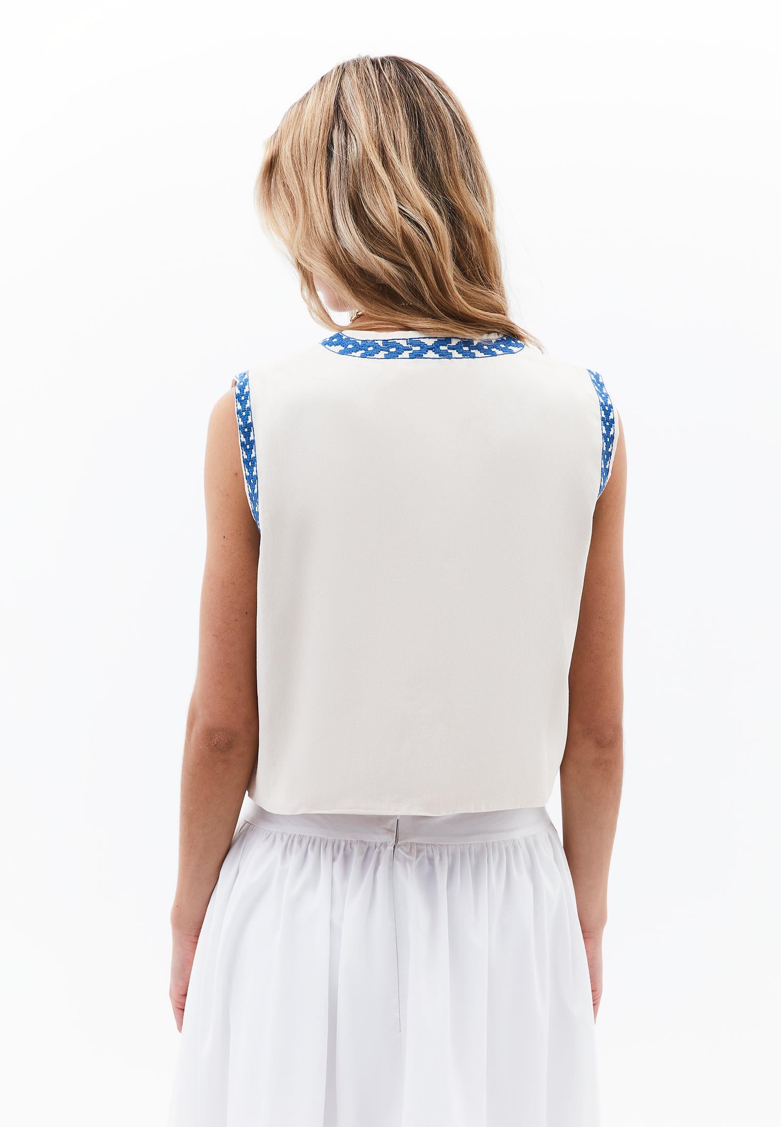 Embroidered Vest - ALMOND MILK / LIMOGES