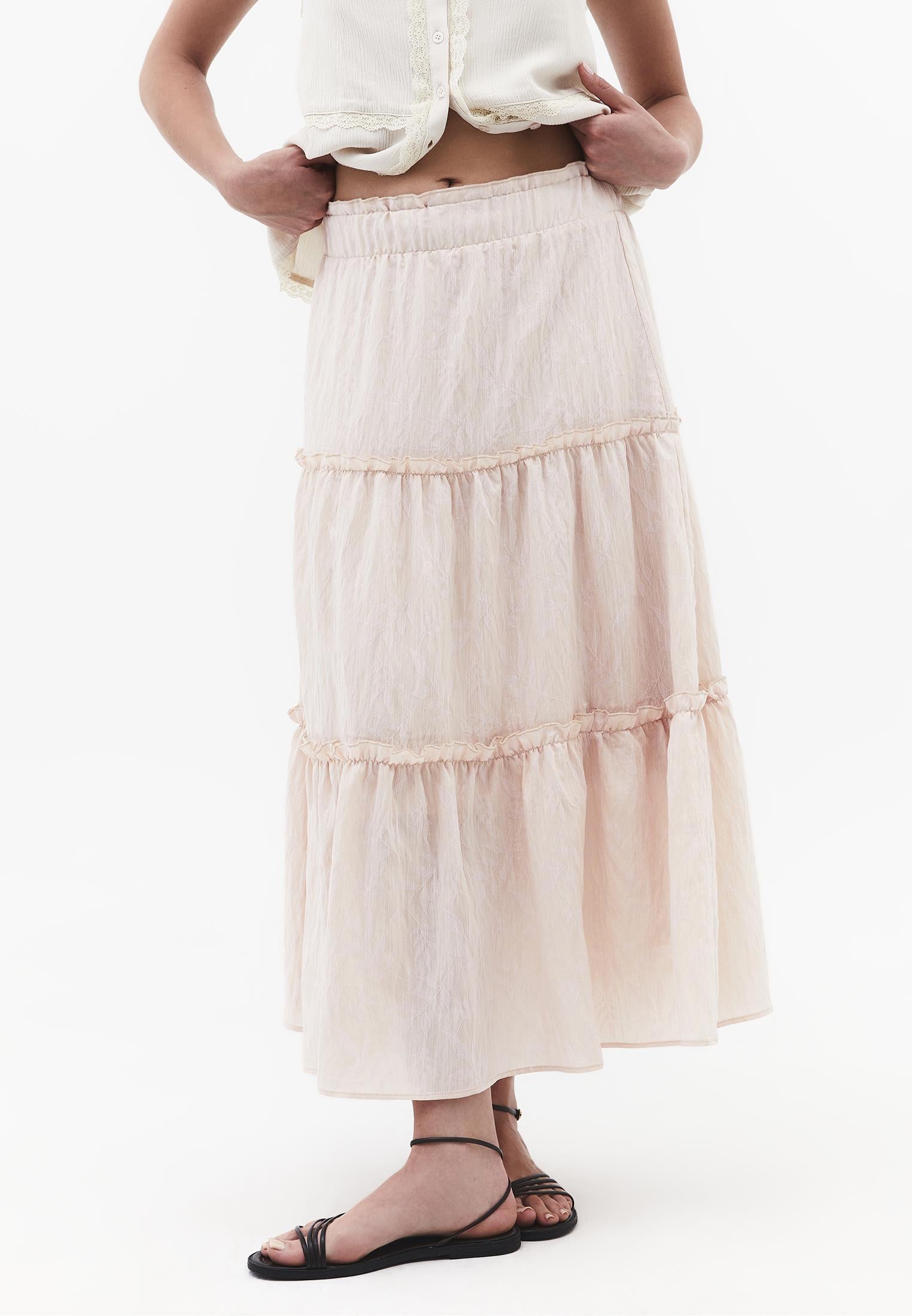 Long A-Line Skirt With Ruffle Details - LINEN