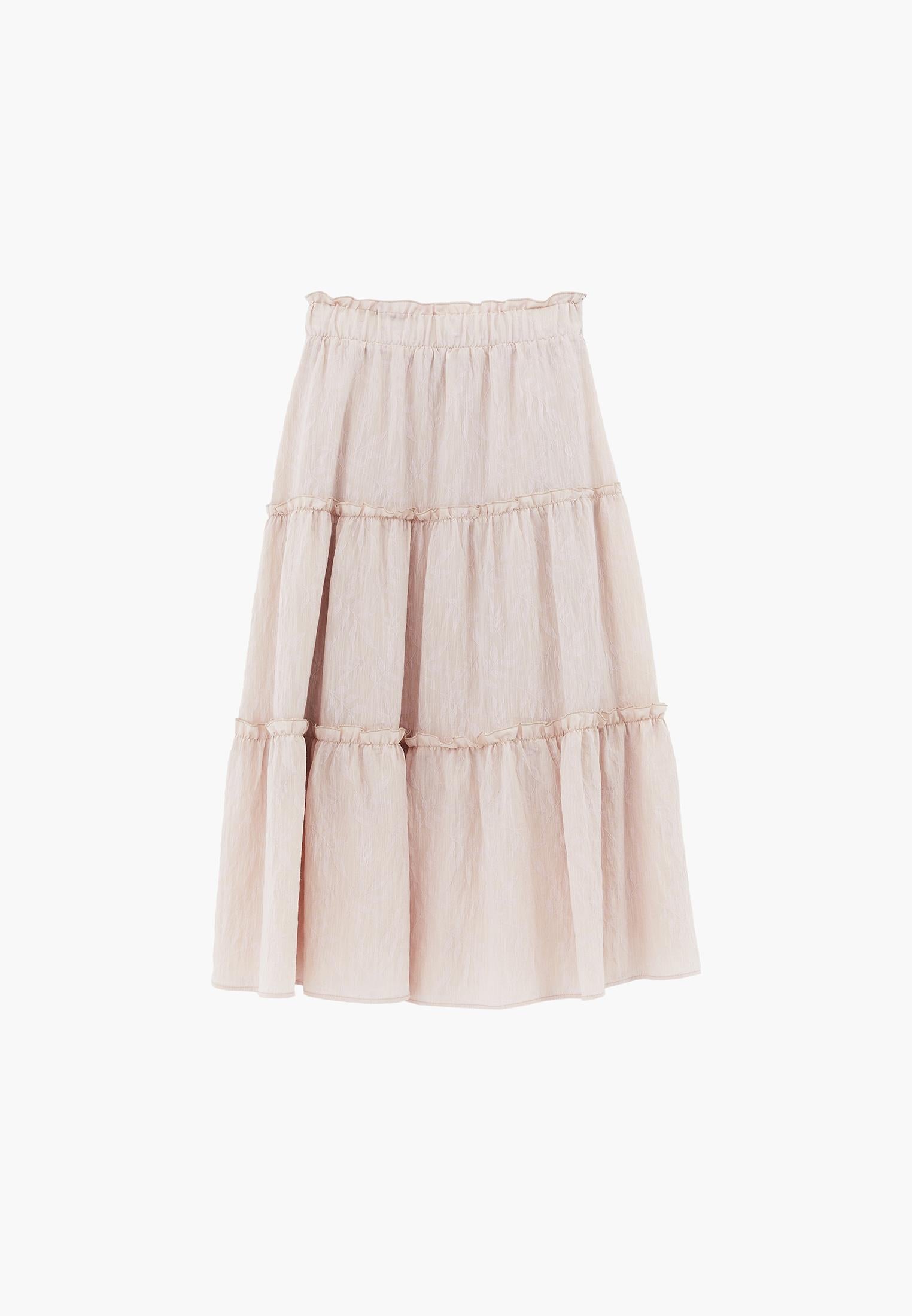 Long A-Line Skirt With Ruffle Details - LINEN
