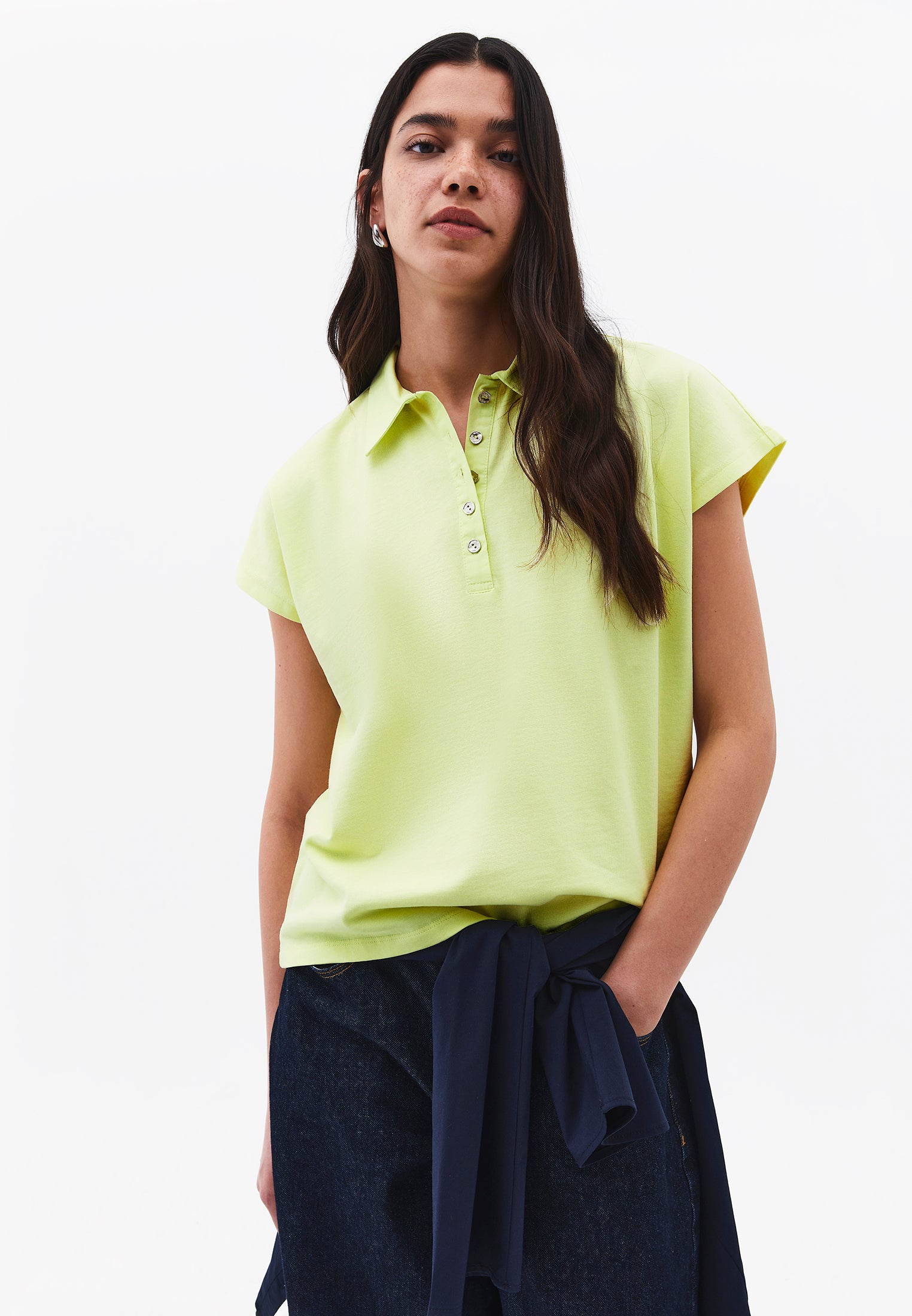 Button Detailed Polo Neck T-Shirt - LUMINARY GREEN