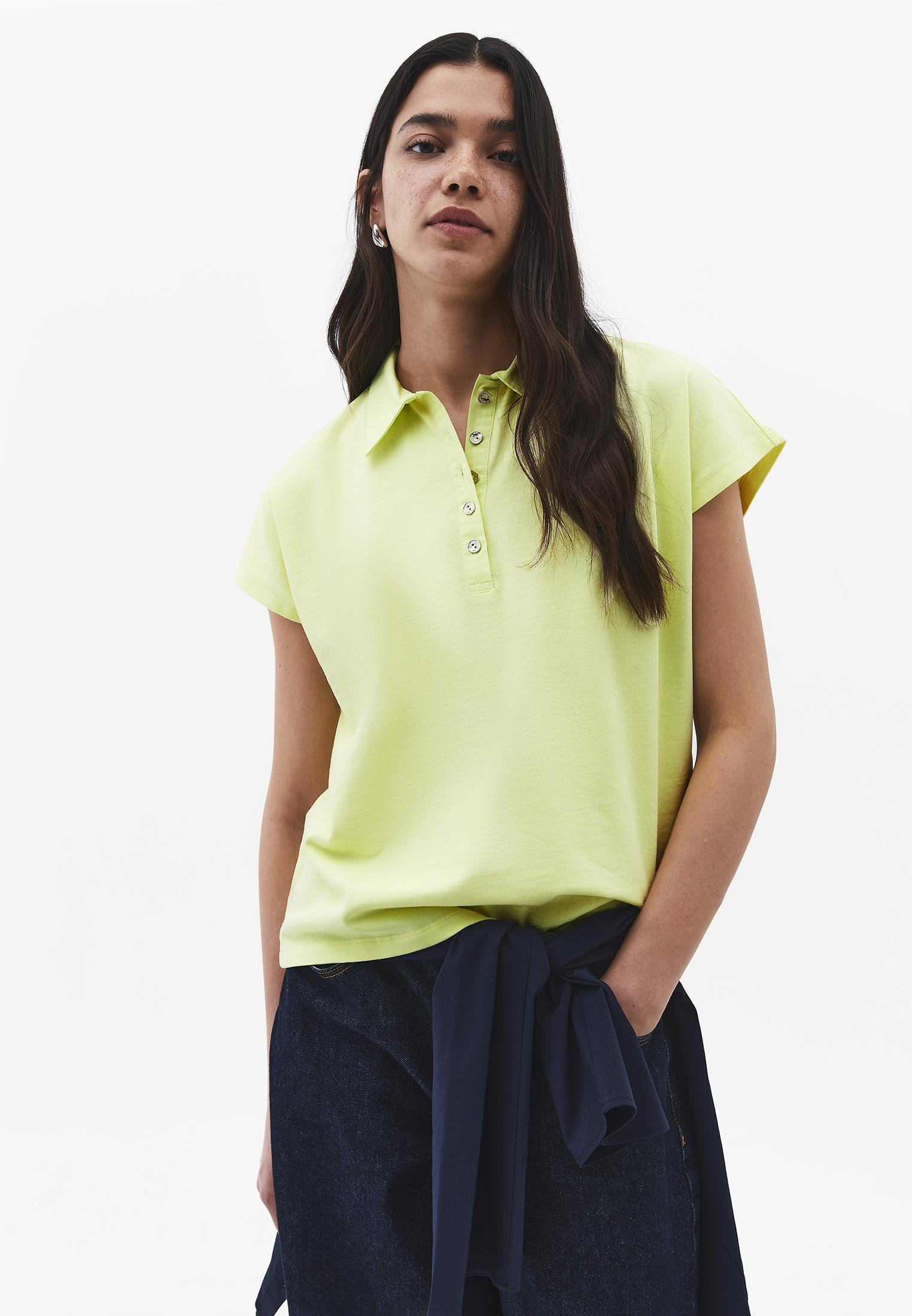 Button Detailed Polo Neck T-Shirt - LUMINARY GREEN