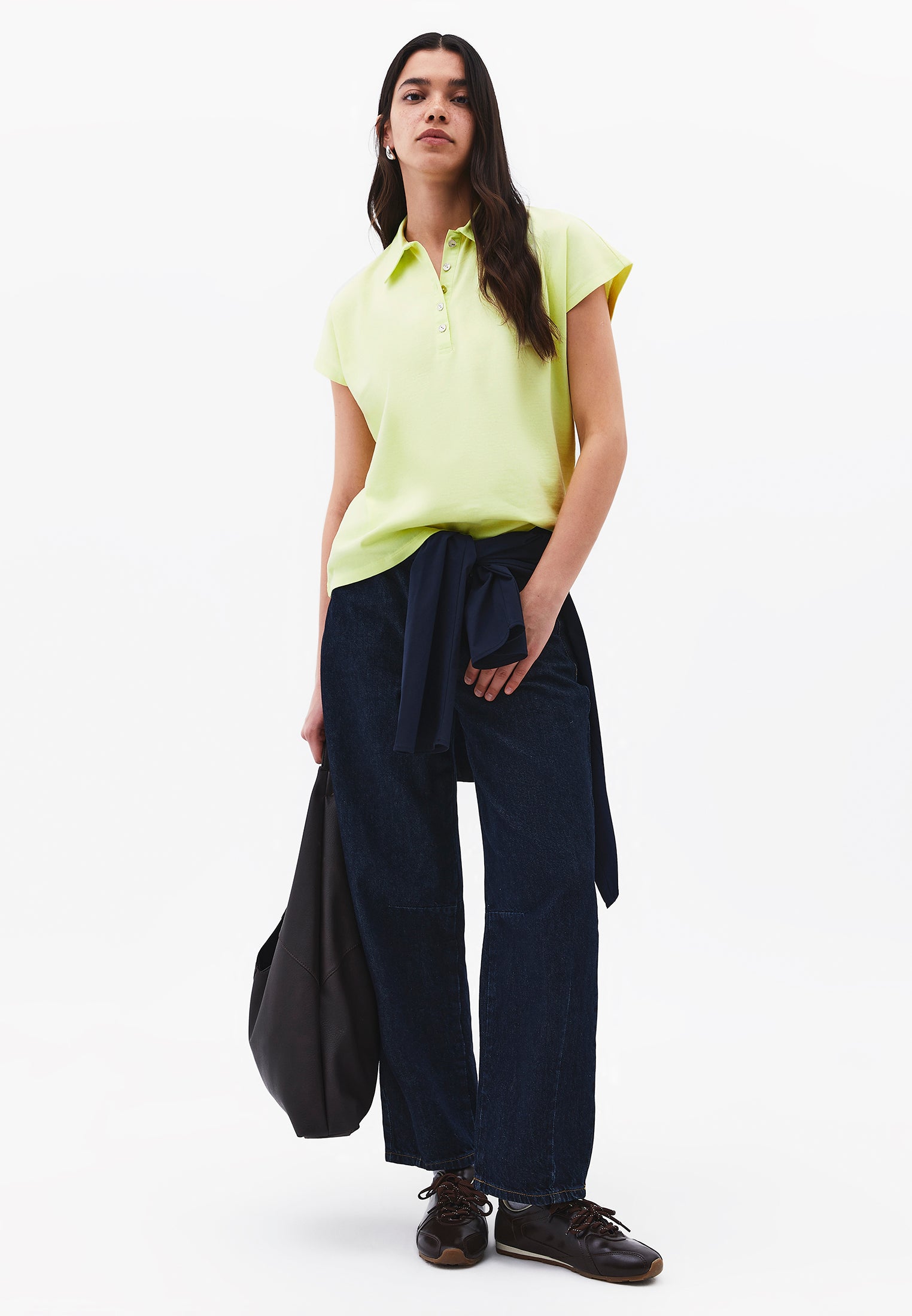 Button Detailed Polo Neck T-Shirt - LUMINARY GREEN