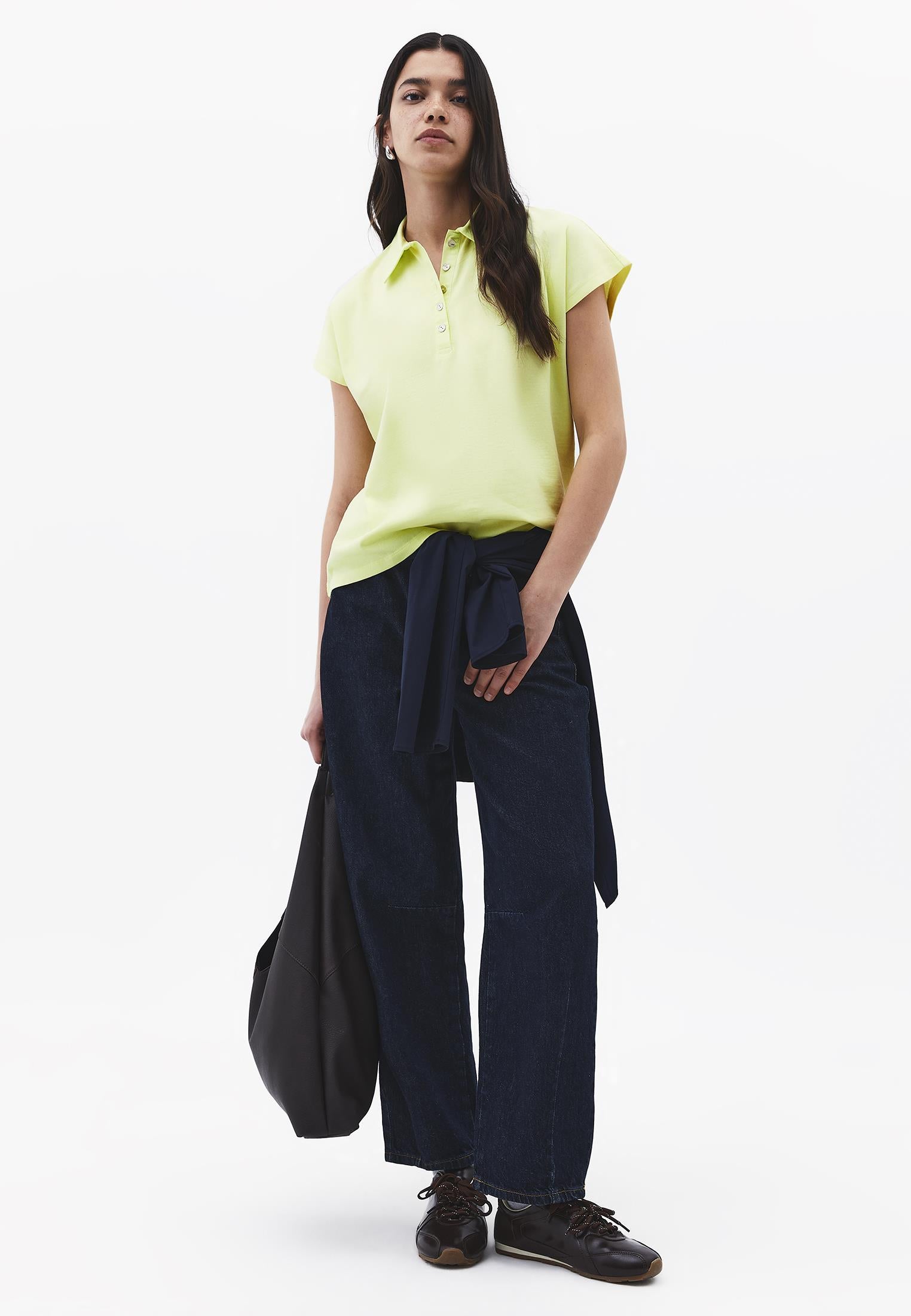 Button Detailed Polo Neck T-Shirt - LUMINARY GREEN
