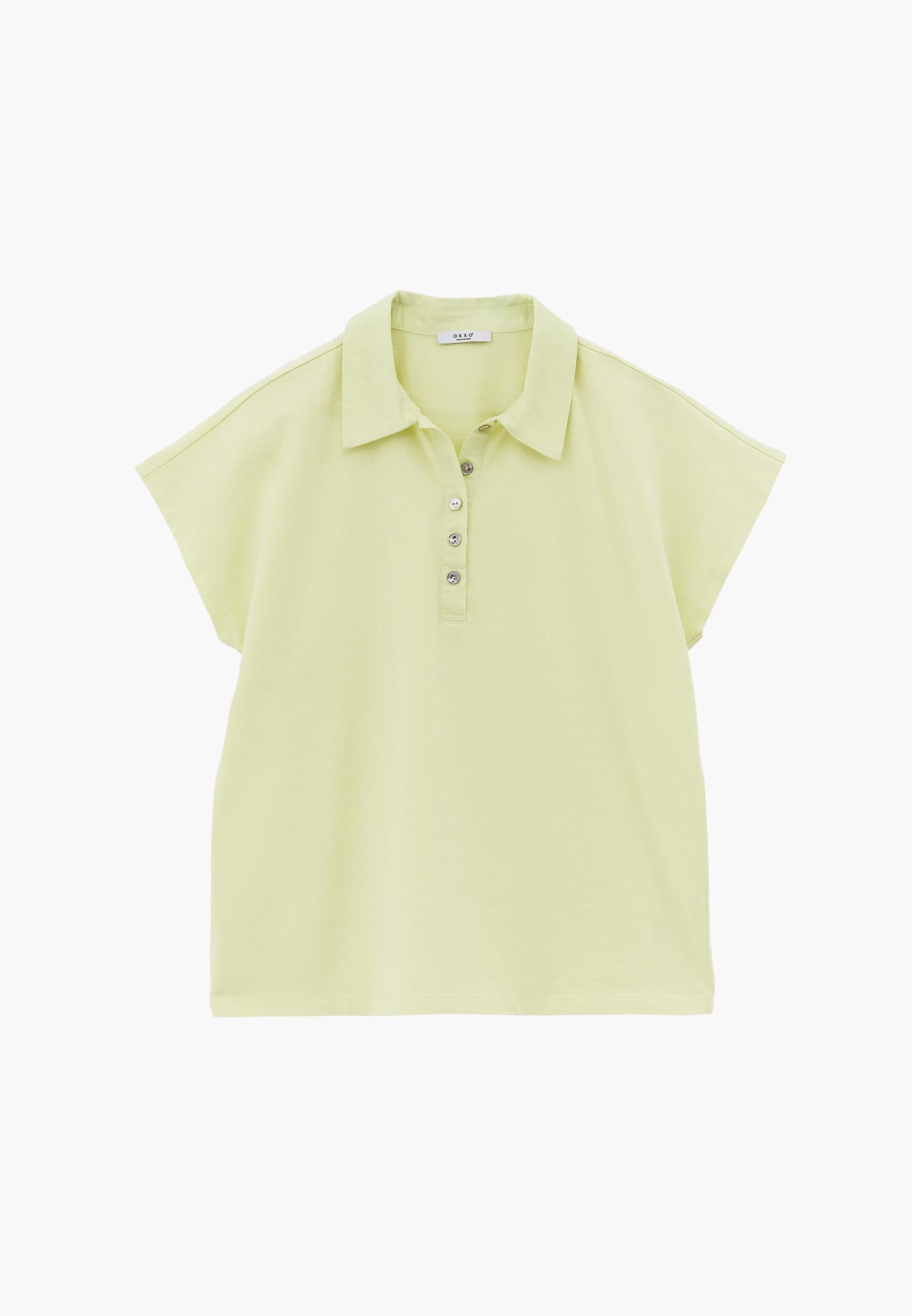 Button Detailed Polo Neck T-Shirt - LUMINARY GREEN