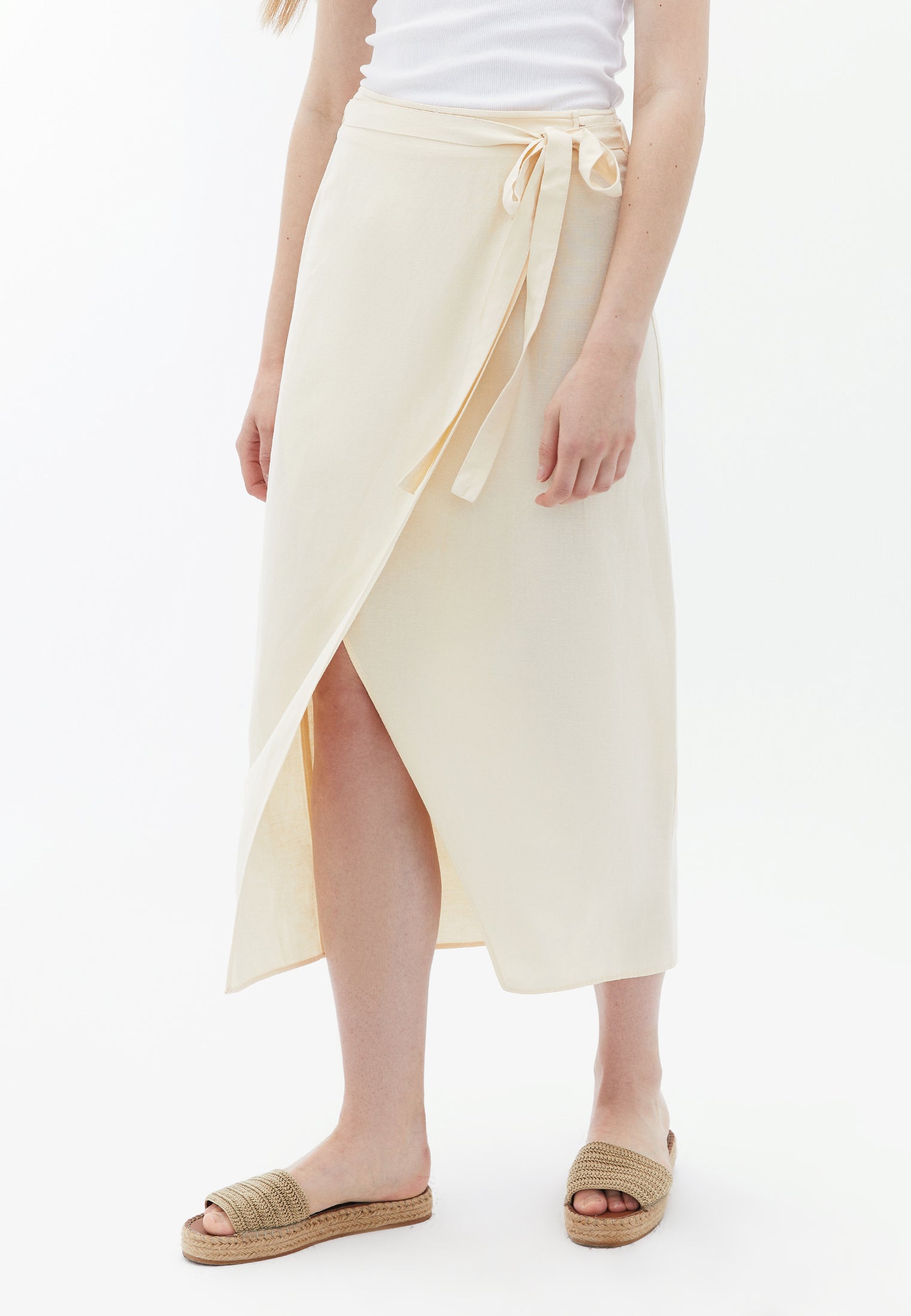 Ultra High Waist Midi Skirt - MACADAMIA