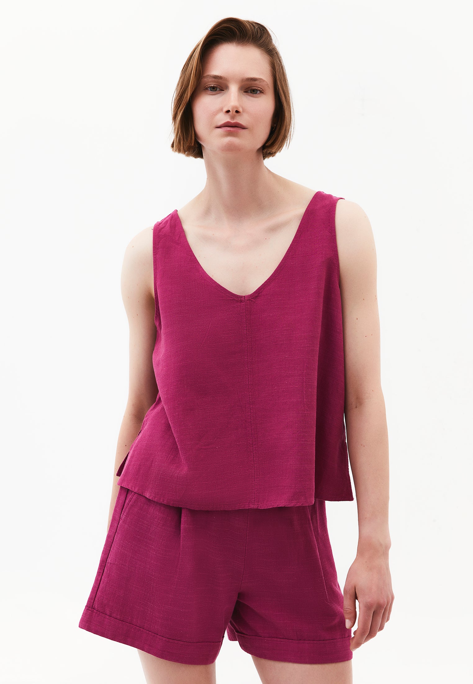 Loose Fit V-Neck Sleeveless Tank Top - MAGENTA HAZE