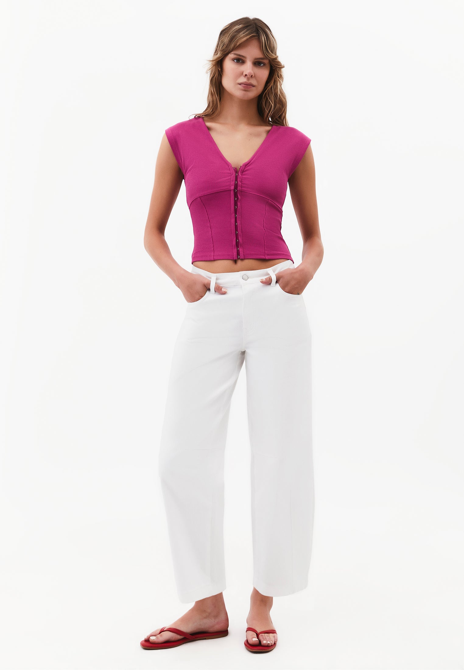V Neck Short Sleeve T-Shirt - MAGENTA HAZE