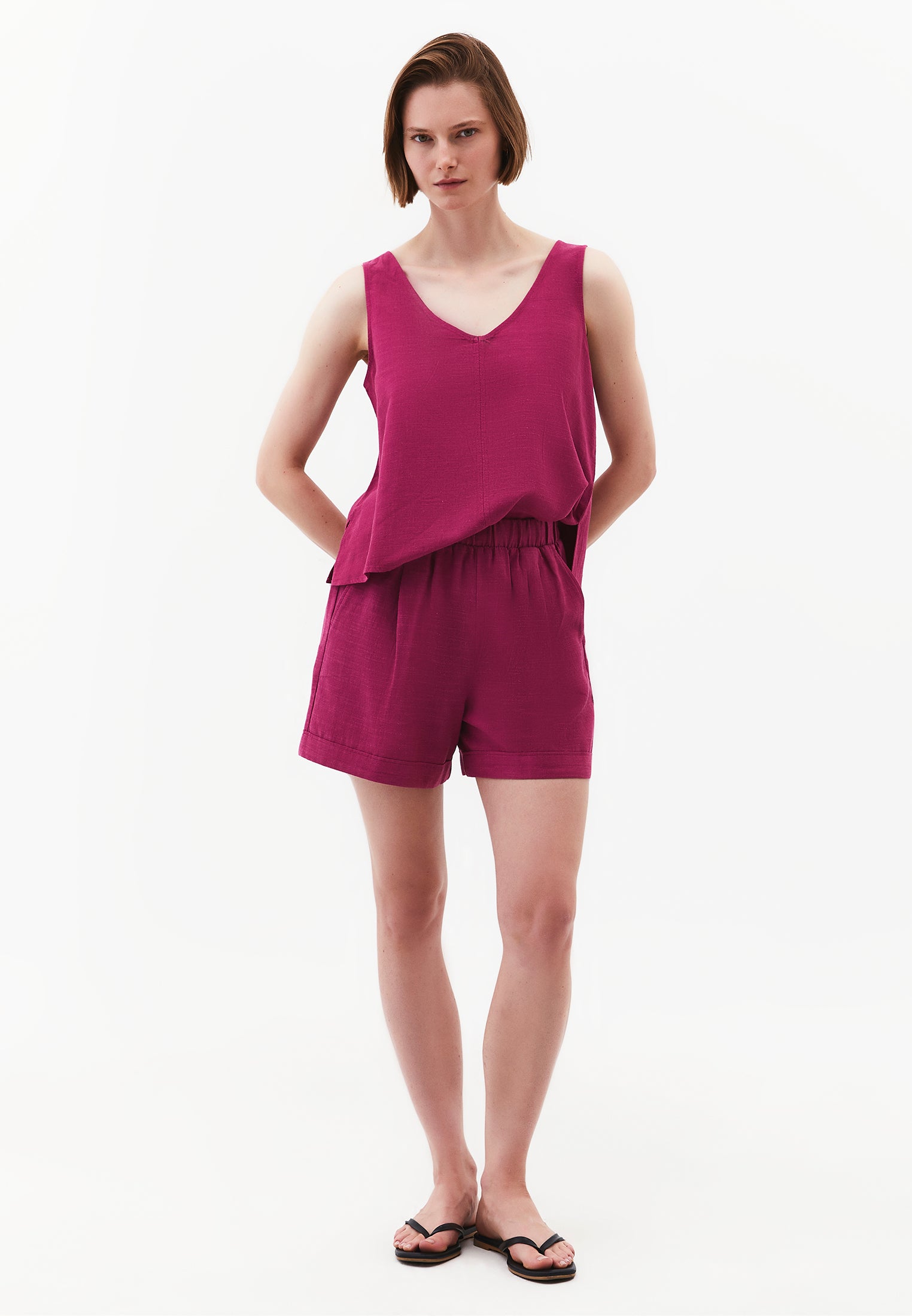 Loose Fit V-Neck Sleeveless Tank Top - MAGENTA HAZE