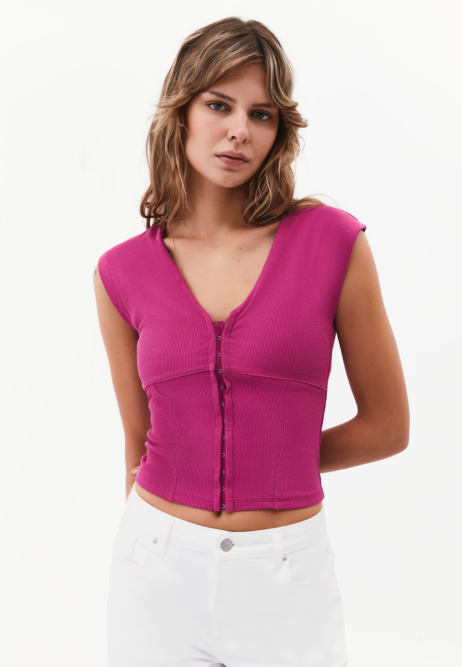 V Neck Short Sleeve T-Shirt - MAGENTA HAZE