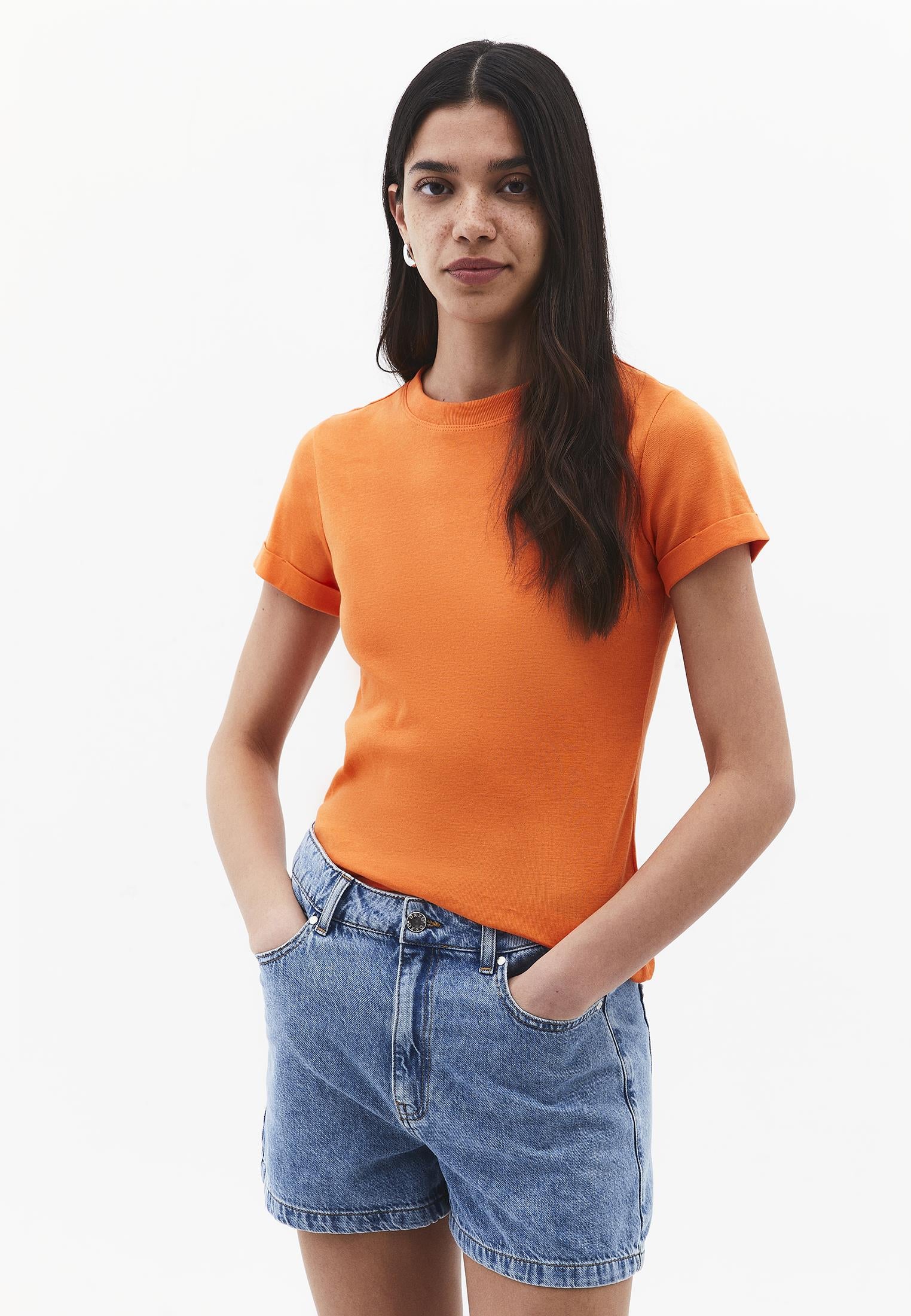 Crew Neck Short Sleeve T-Shirt - MANDARIN ORANGE