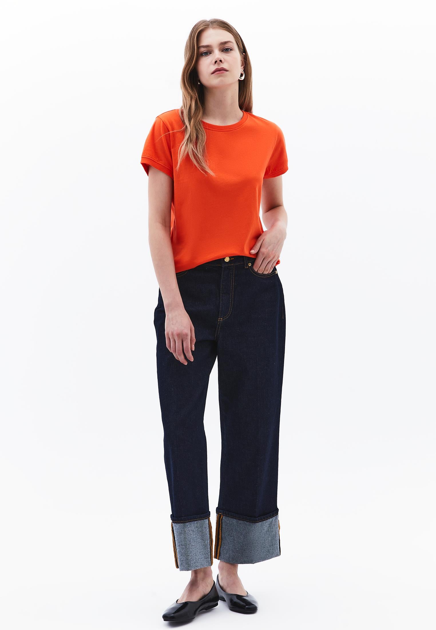 Crew Neck Short Sleeve T-Shirt - MANDARIN RED