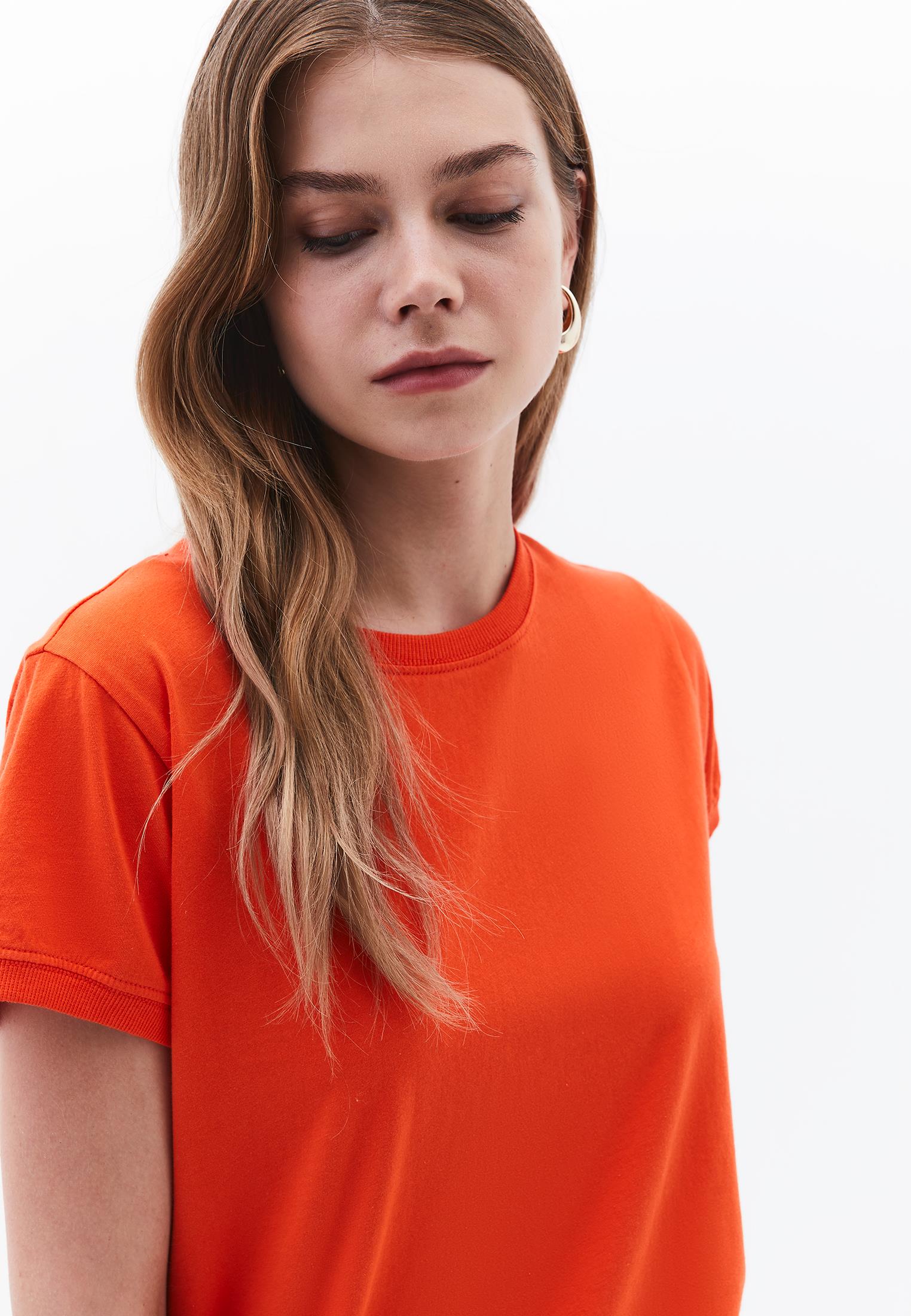 Crew Neck Short Sleeve T-Shirt - MANDARIN RED