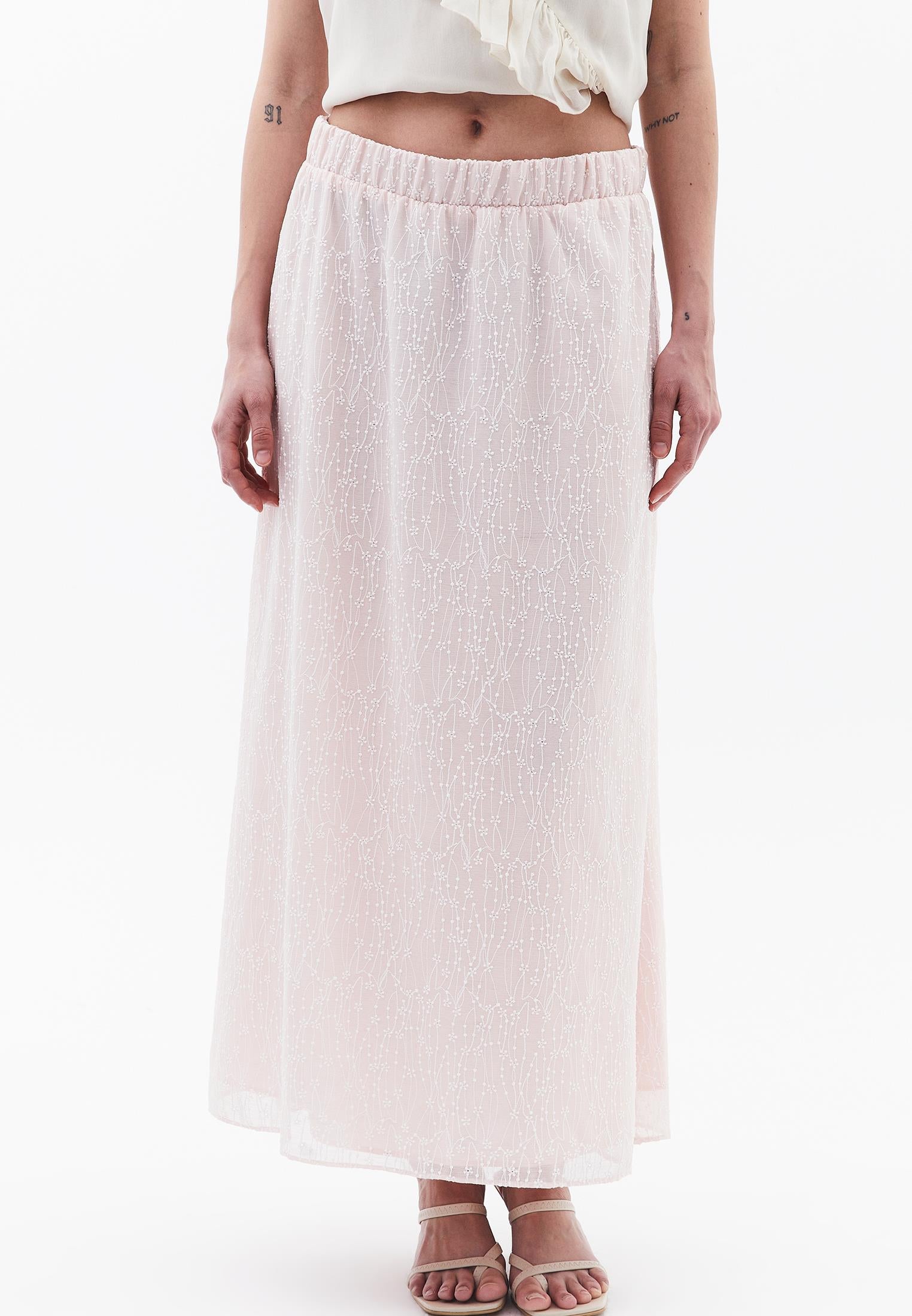 A-Line Long Embroidered Skirt - MAUVE CHALK
