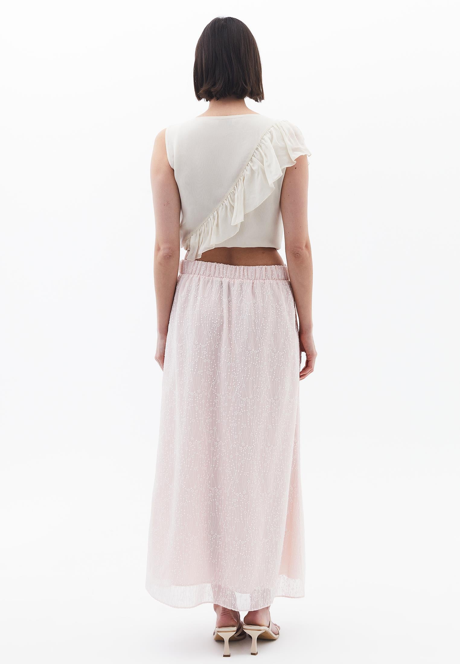 A-Line Long Embroidered Skirt - MAUVE CHALK