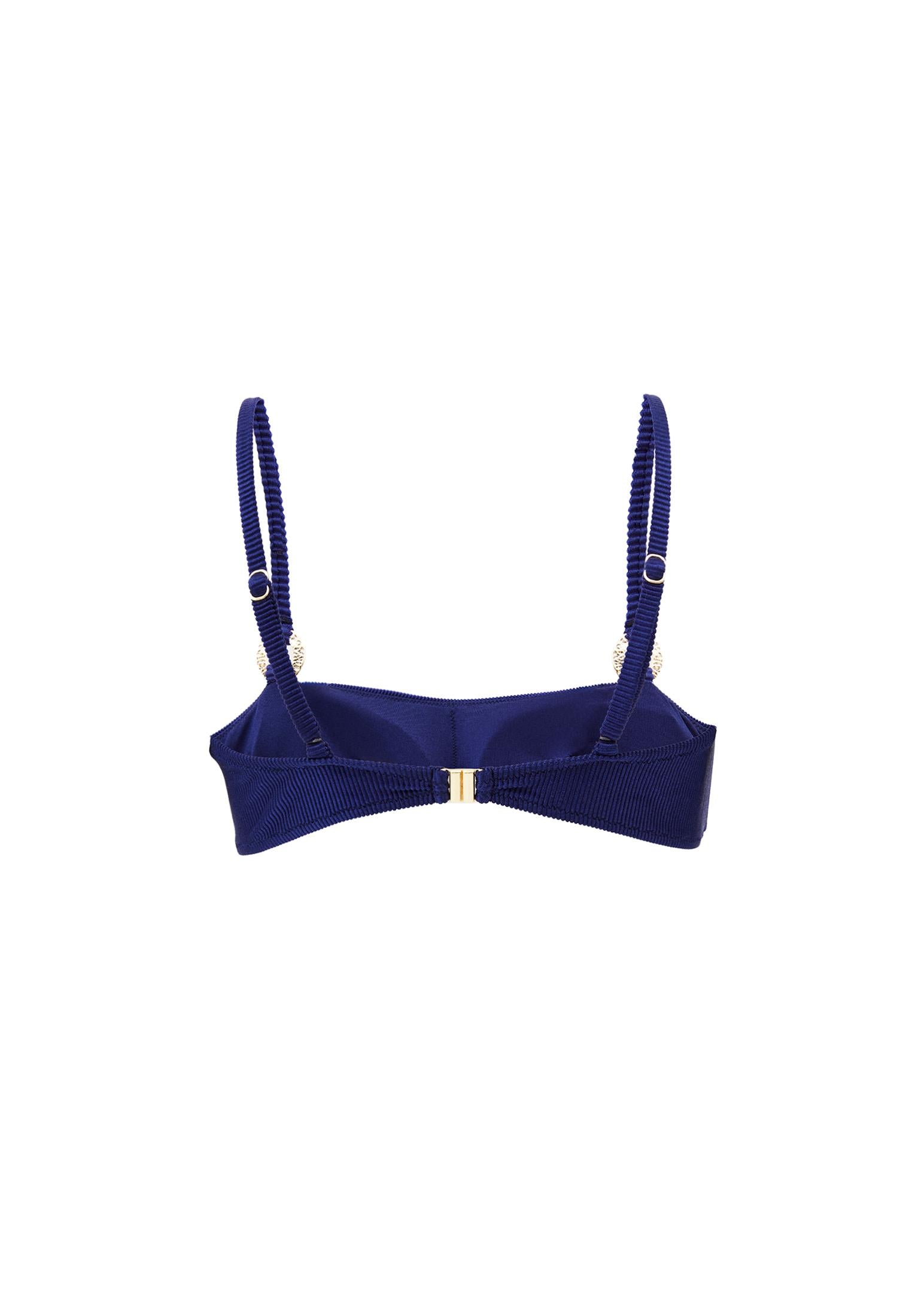 Buckle Detailed Bodycon Bikini Top - MAZARINE BLUE