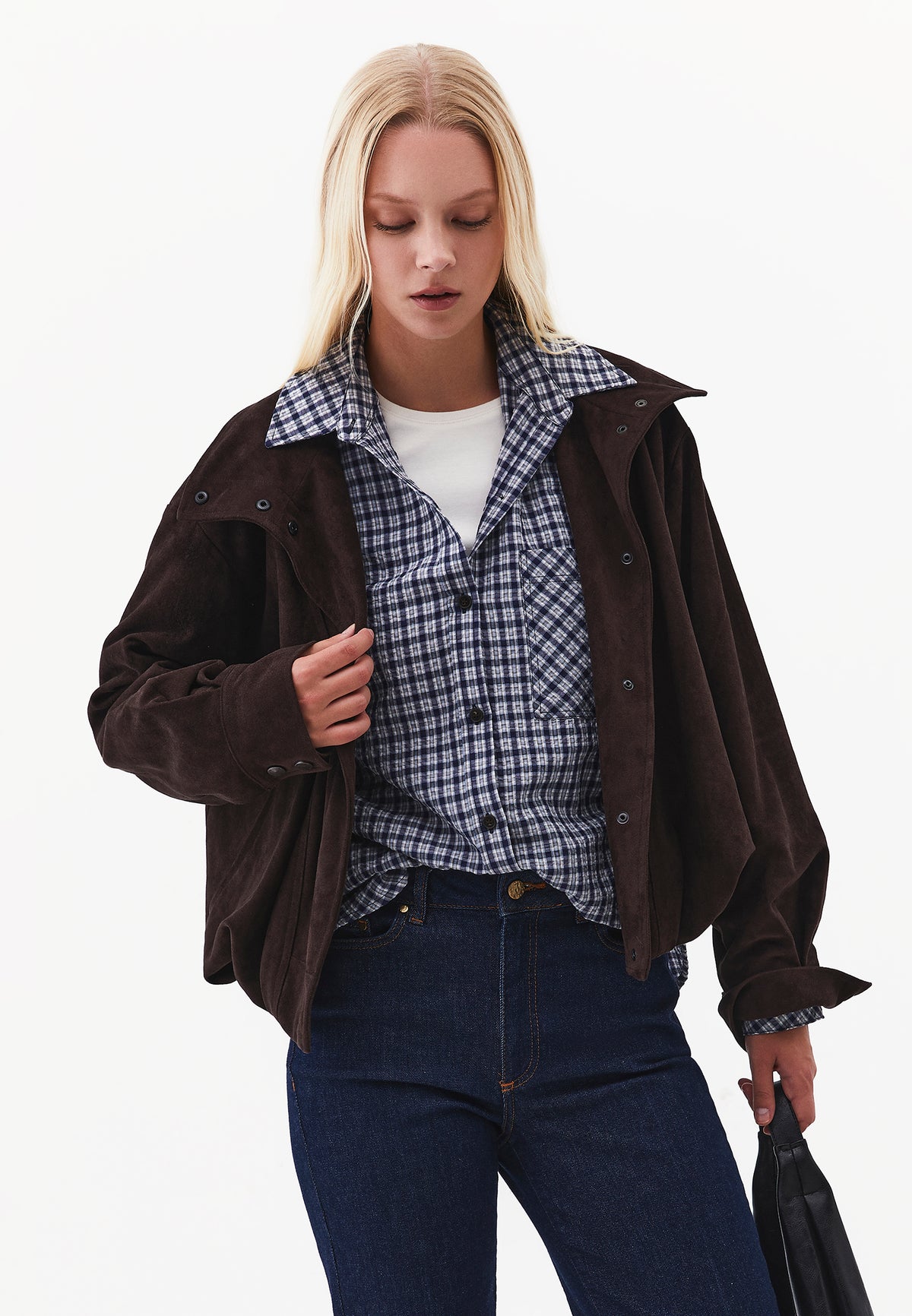 Oversize Shirt, Pocket Shirt, Long Sleeve Shirt, Women's Top Garment, Woven Fabric - MIDNIGHT CHECK