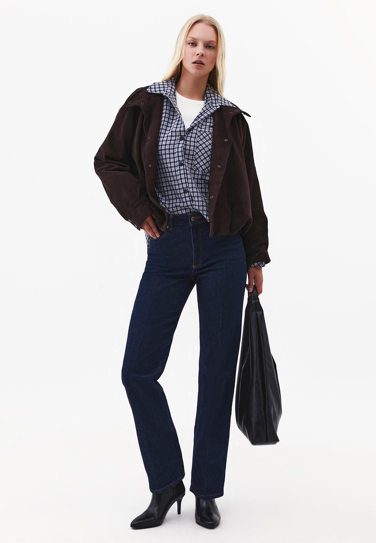 Oversize Shirt, Pocket Shirt, Long Sleeve Shirt, Women's Top Garment, Woven Fabric - MIDNIGHT CHECK