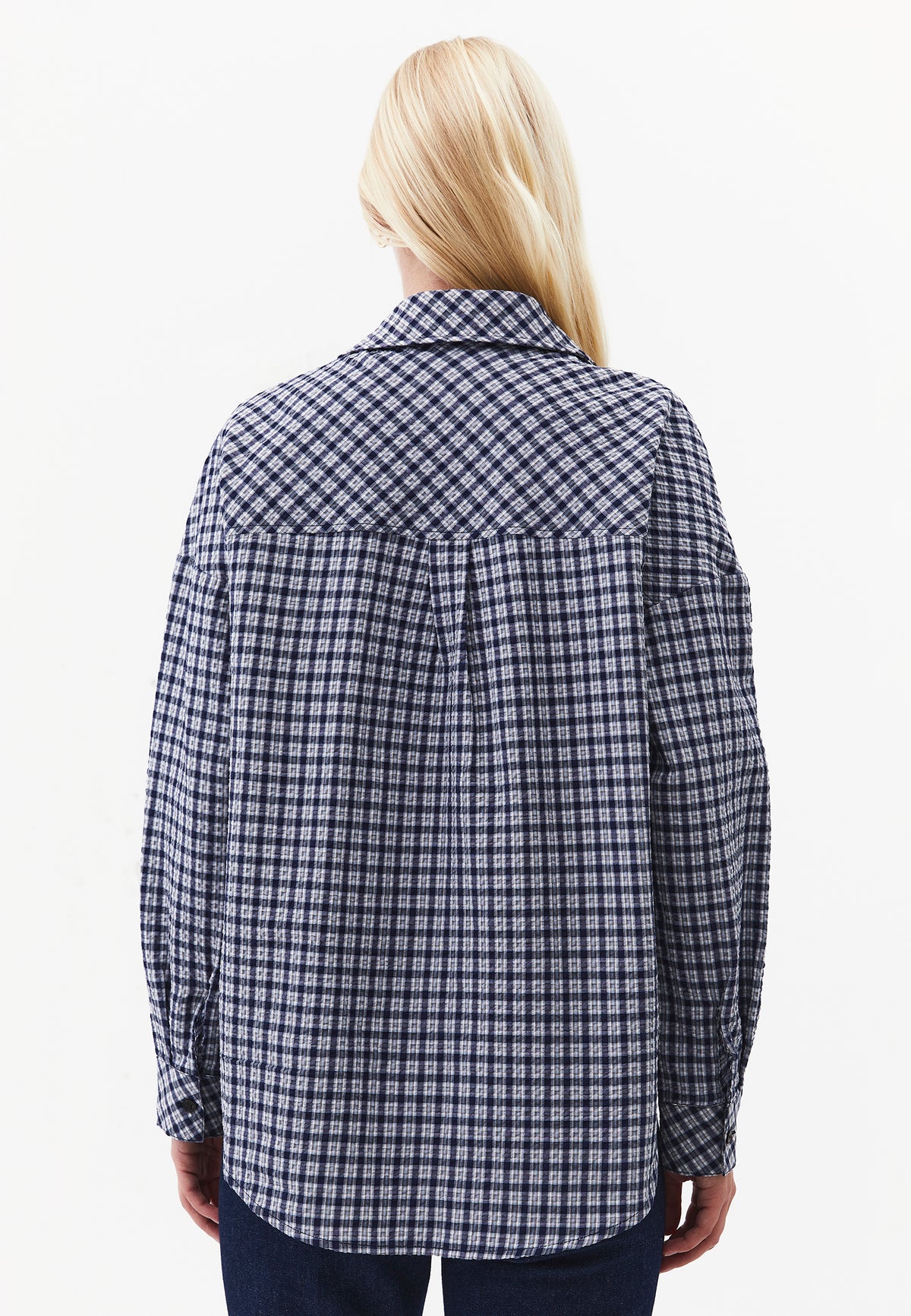Oversize Shirt, Pocket Shirt, Long Sleeve Shirt, Women's Top Garment, Woven Fabric - MIDNIGHT CHECK