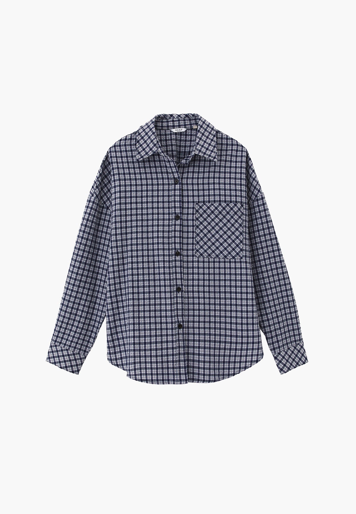 Oversize Shirt, Pocket Shirt, Long Sleeve Shirt, Women's Top Garment, Woven Fabric - MIDNIGHT CHECK