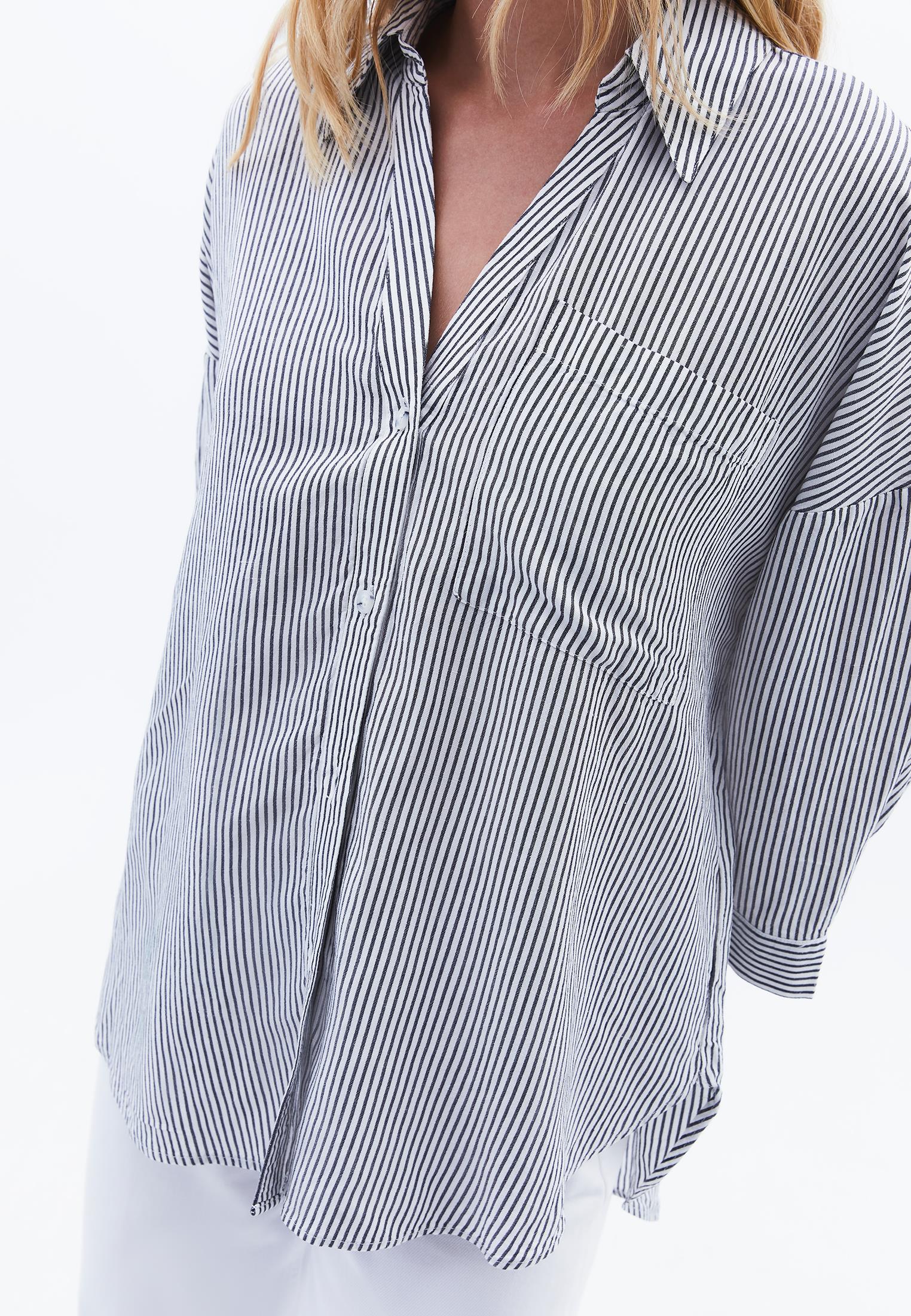 Linen Oversize Tunic Shirt - MIDNIGHT STRIPE