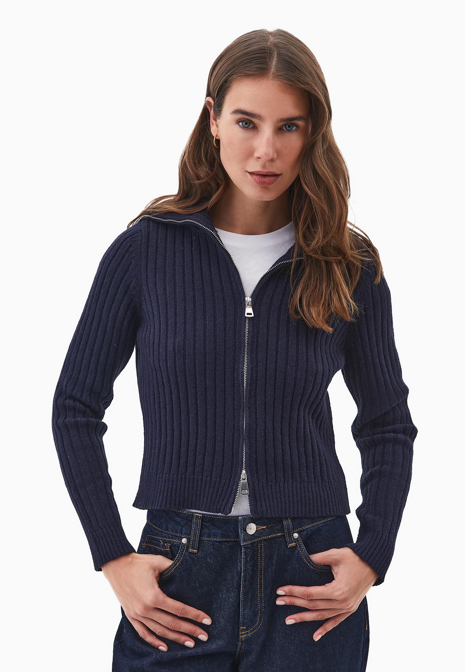 Soft Knit Cardigan With Raglan Sleeves - MIDNIGHT