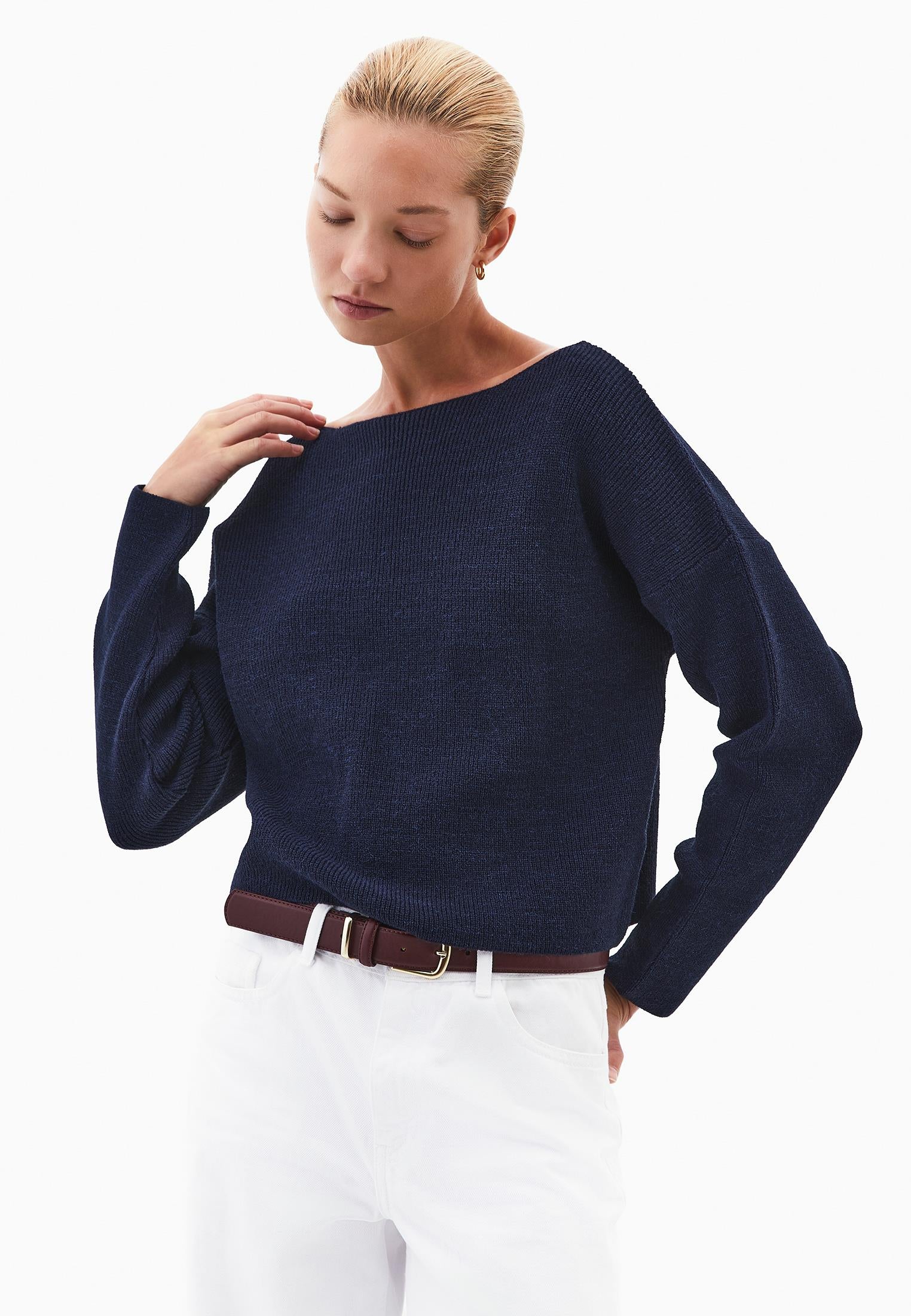 Boat Neck Polyamide Sweater - MIDNIGHT