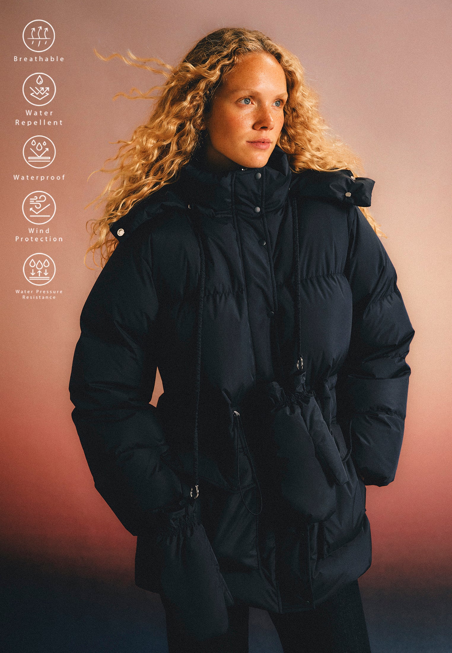 Midi Length Hooded Coat - MIDNIGHT