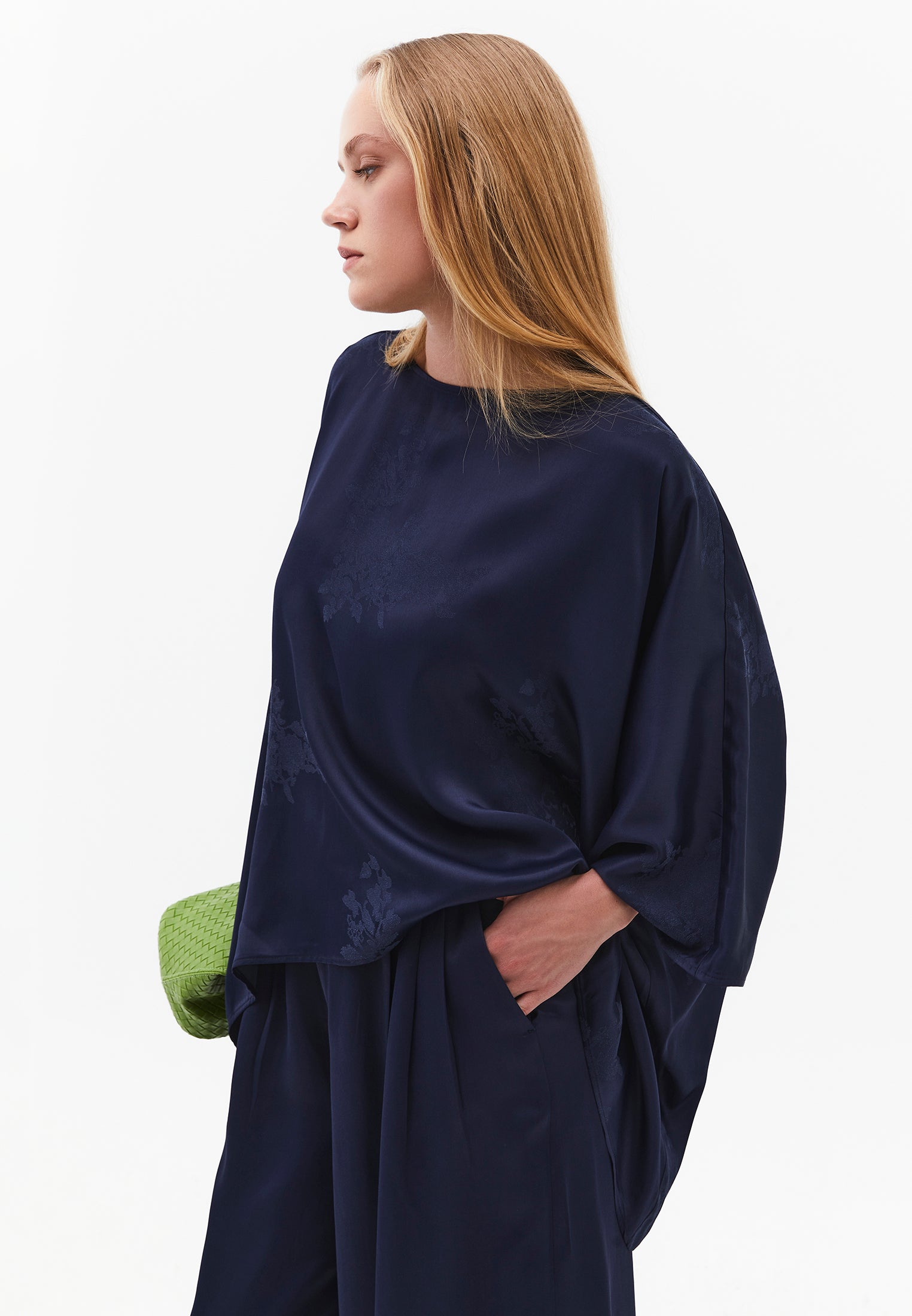Boat Neck Batwing Sleeve Blouse - MIDNIGHT