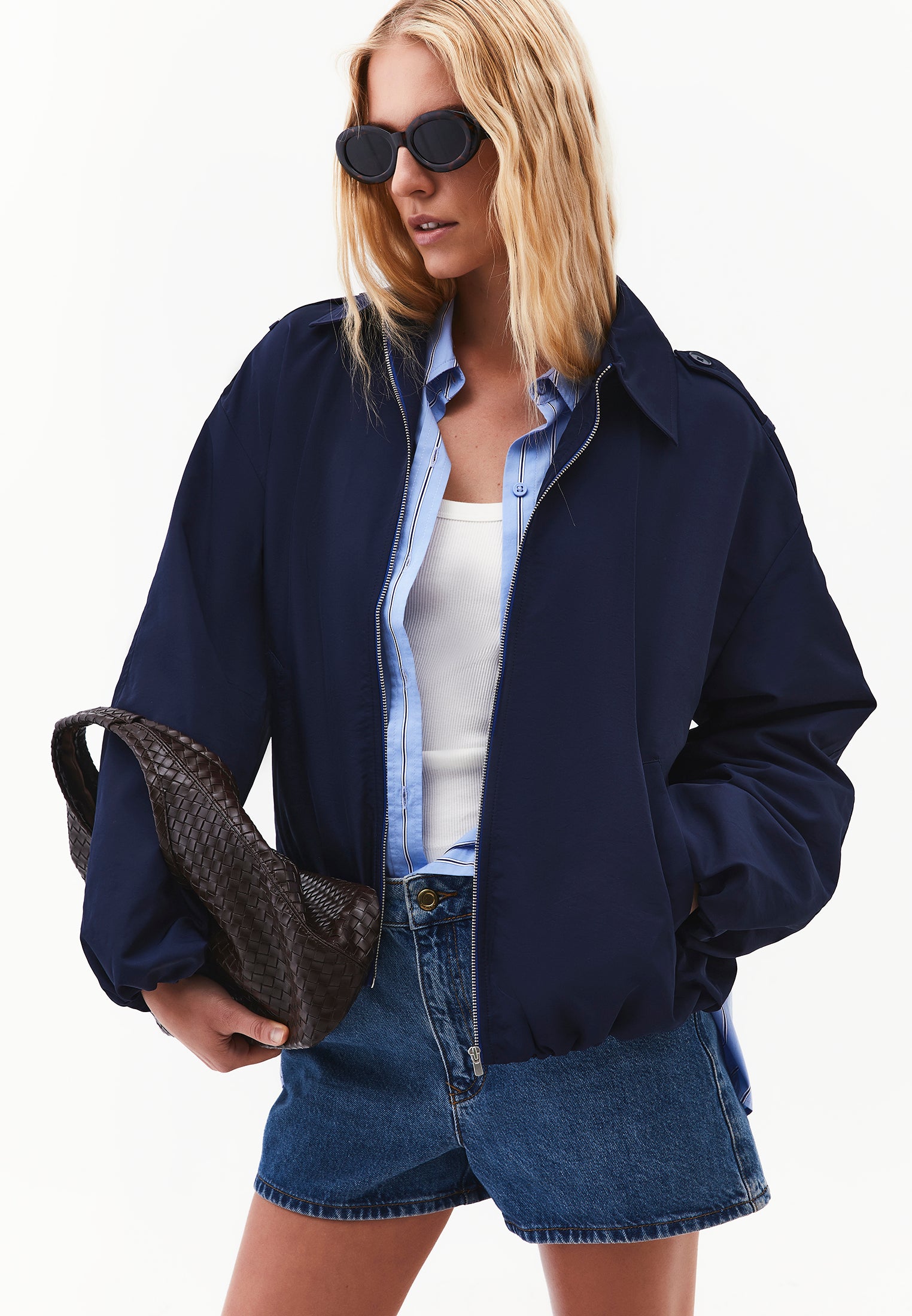 Shirt Collar Standard Jacket With Pocket And Zipper Details - MIDNIGHT