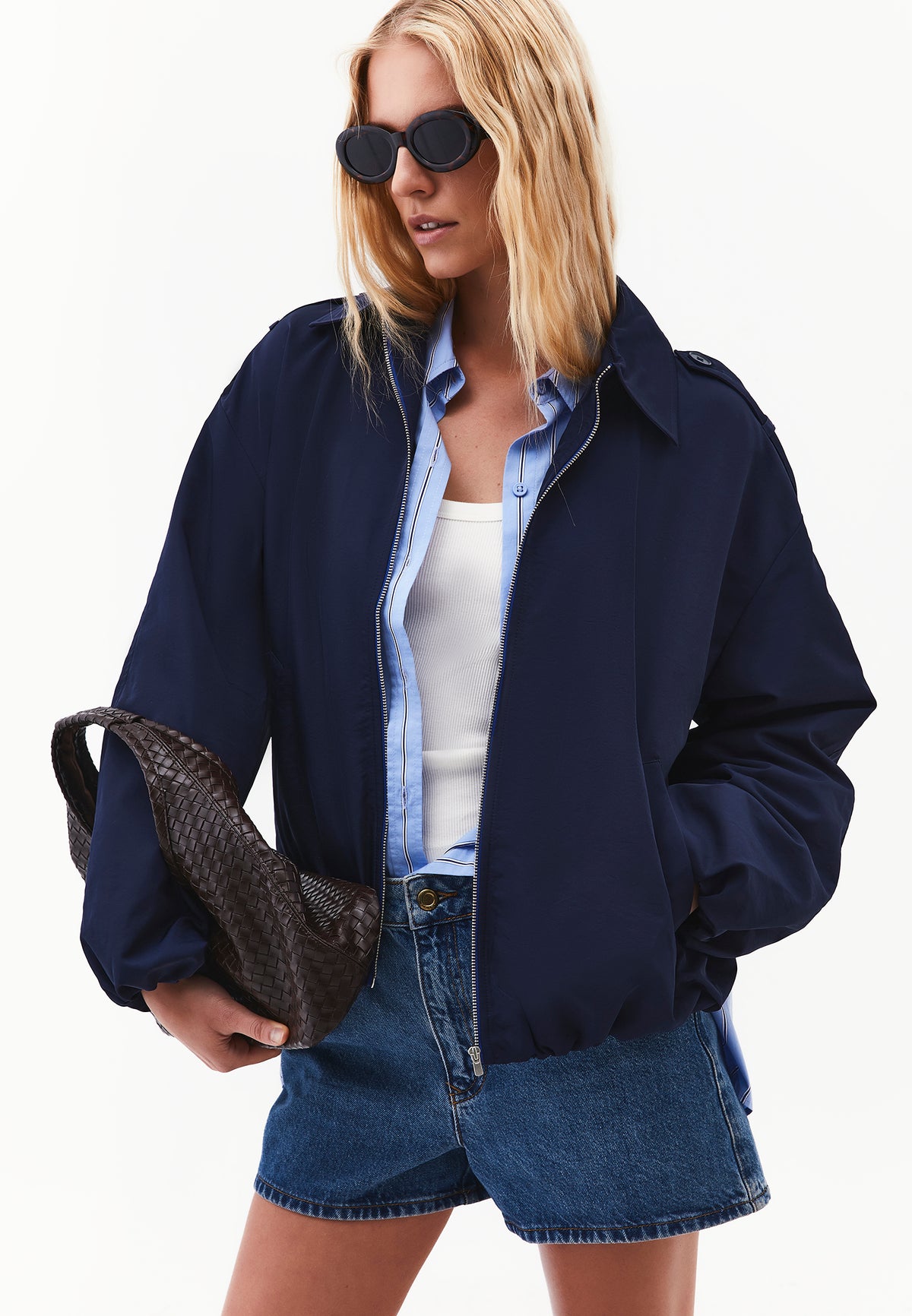 Shirt Collar Long Sleeve Coat - MIDNIGHT