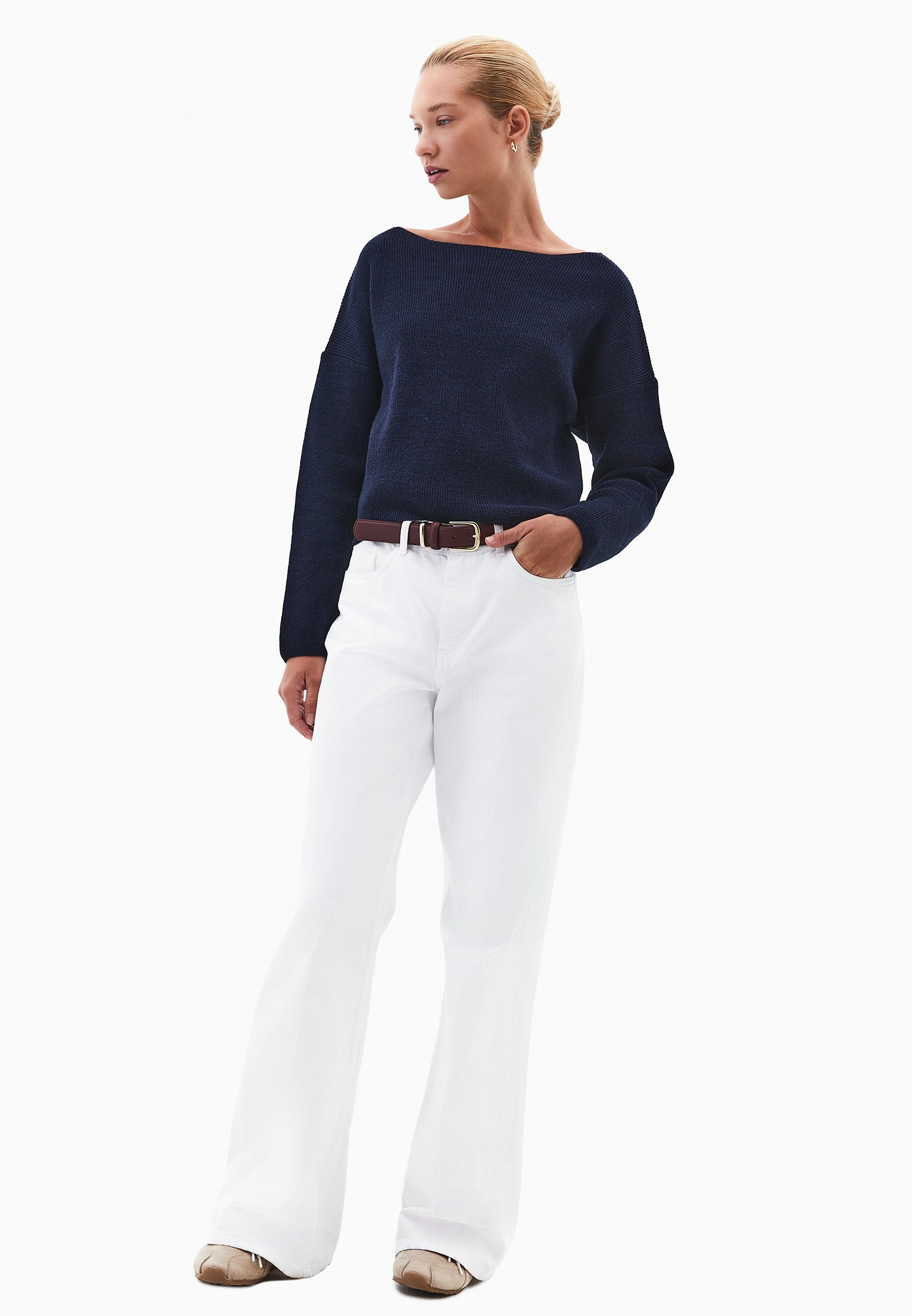 Boat Neck Polyamide Sweater - MIDNIGHT