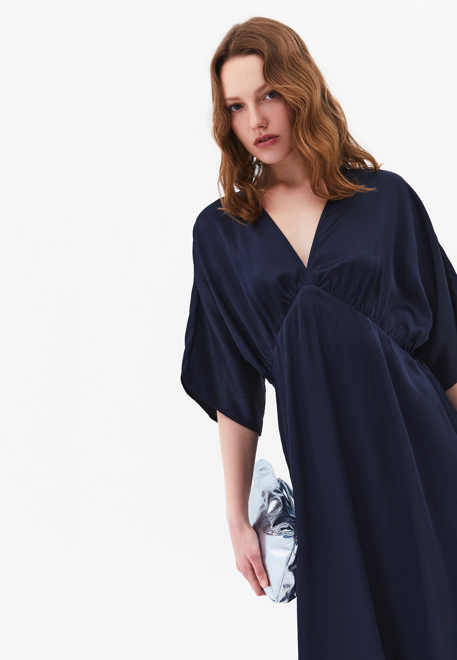 V-Neck Batwing Sleeve Long Dress - MIDNIGHT