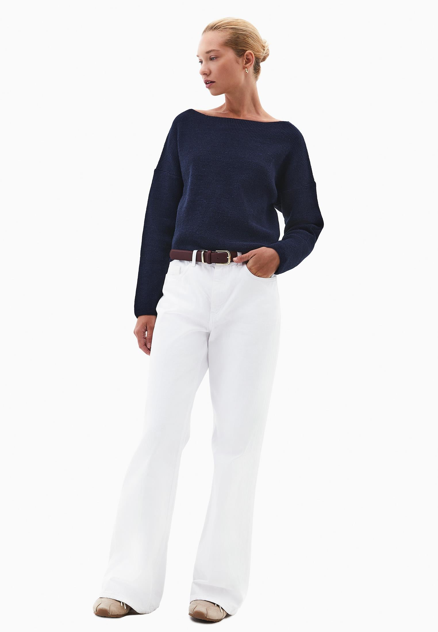 Boat Neck Polyamide Sweater - MIDNIGHT