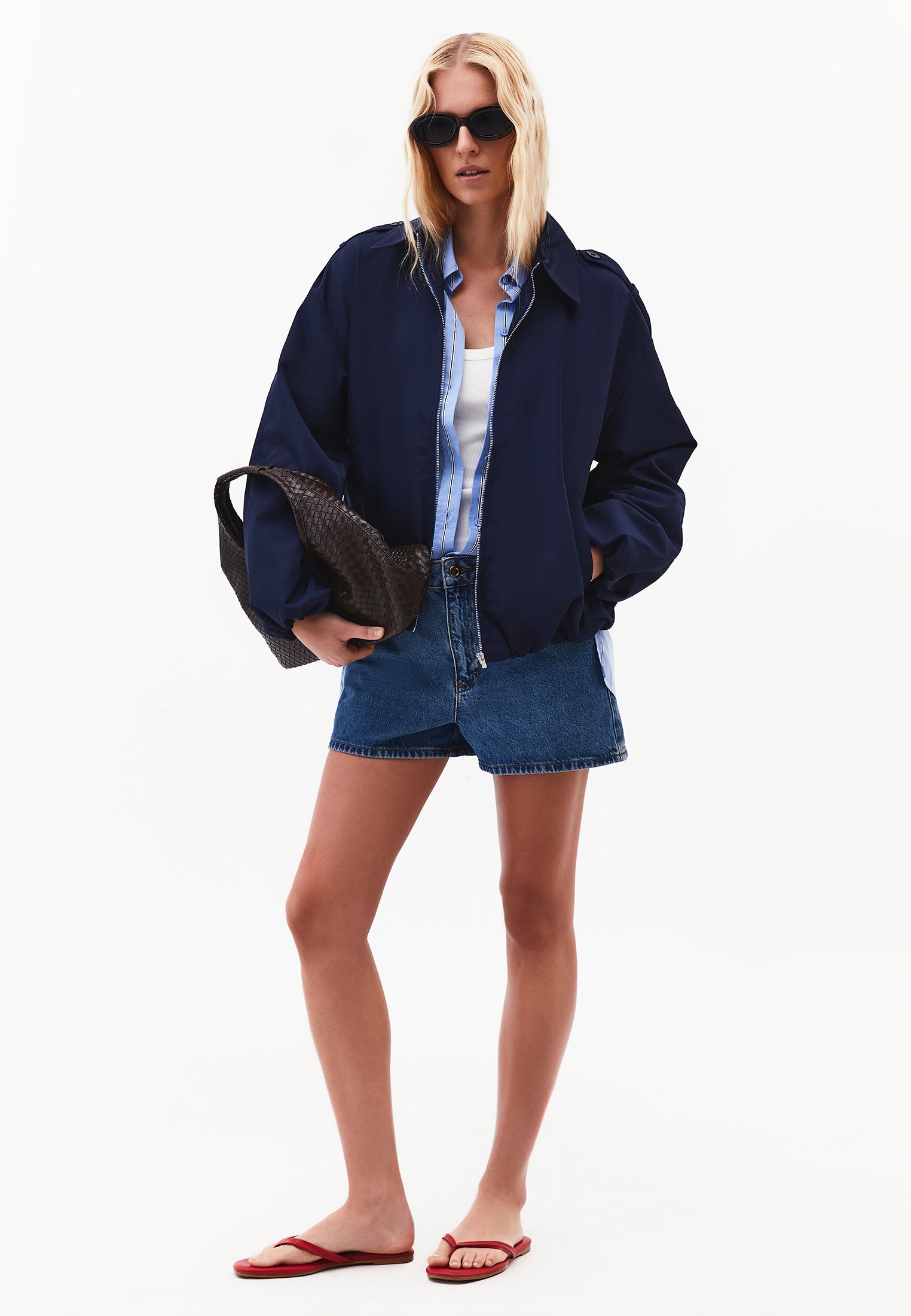 Shirt Collar Standard Jacket With Pocket And Zipper Details - MIDNIGHT