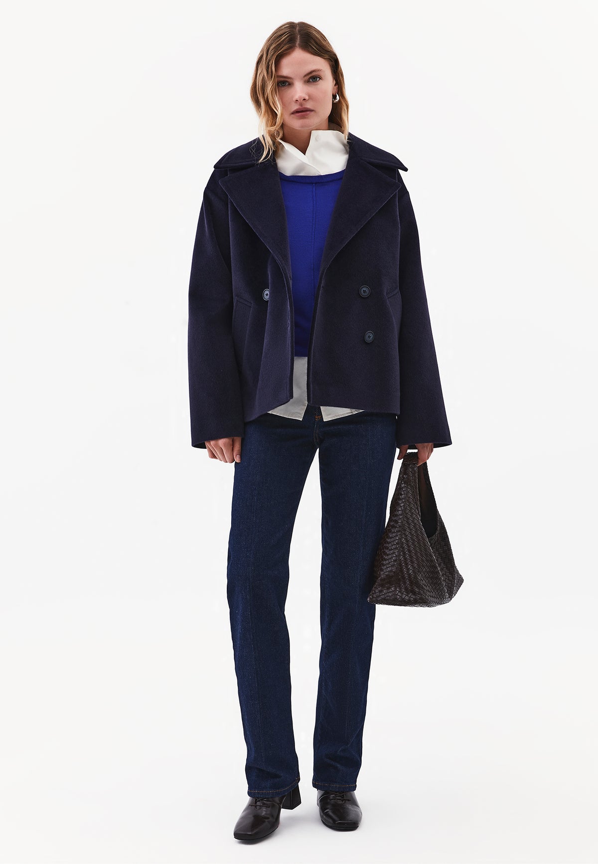 Double-Breasted Collar Button Detailed Coat - MIDNIGHT
