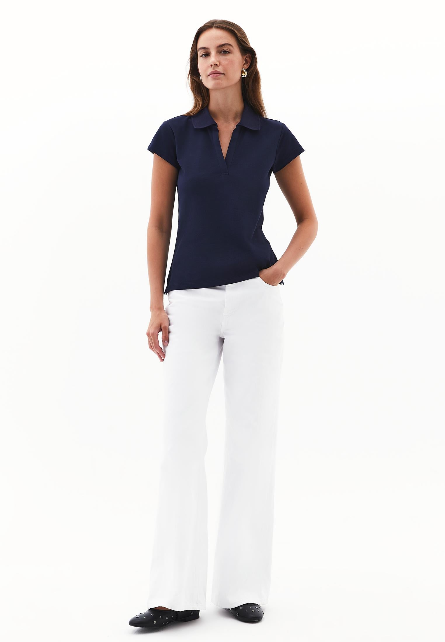 Polo Collar Short Sleeve Standard T-Shirt - MIDNIGHT