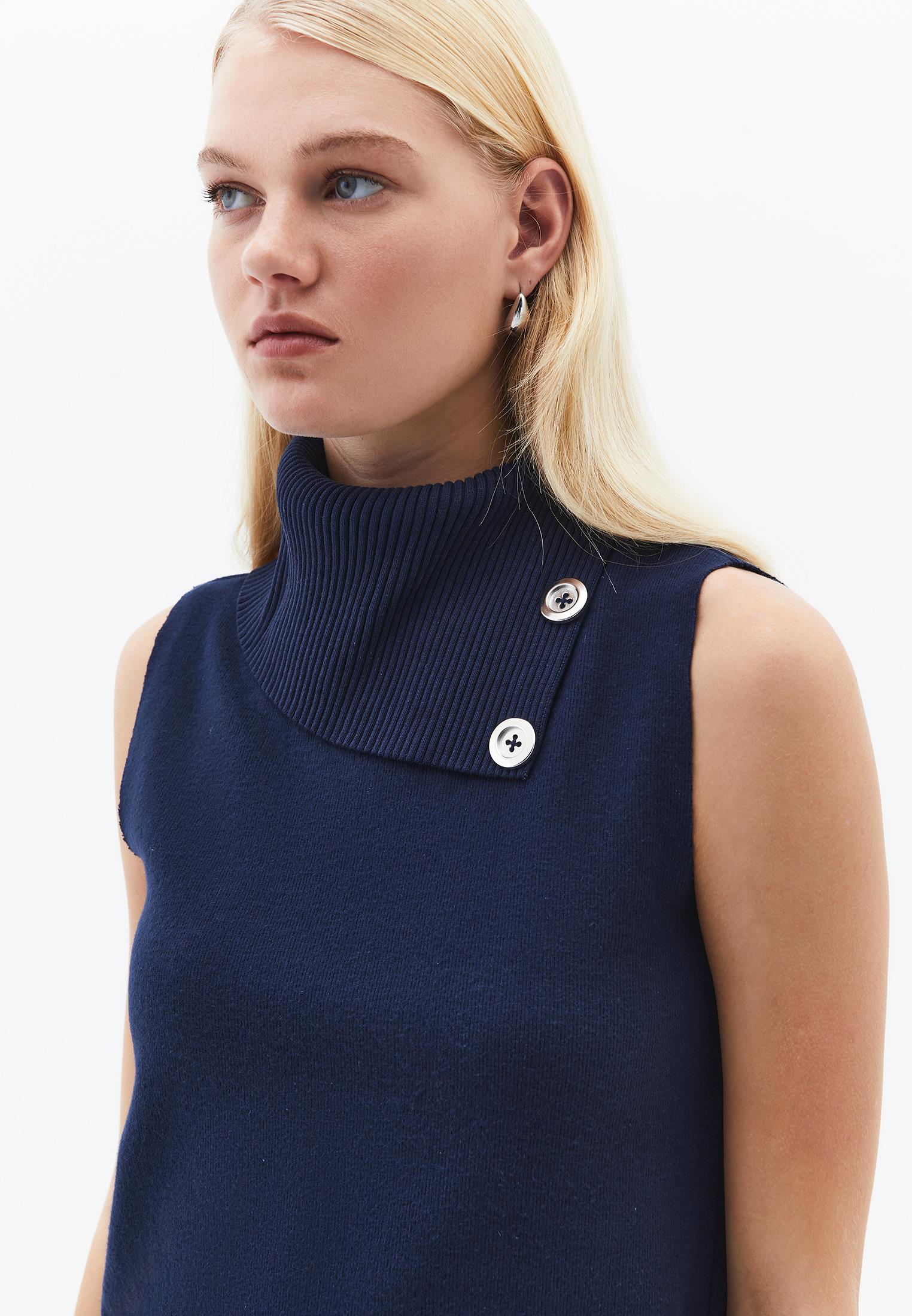 Sleeveless Vest With High Collar And Button Details - MIDNIGHT