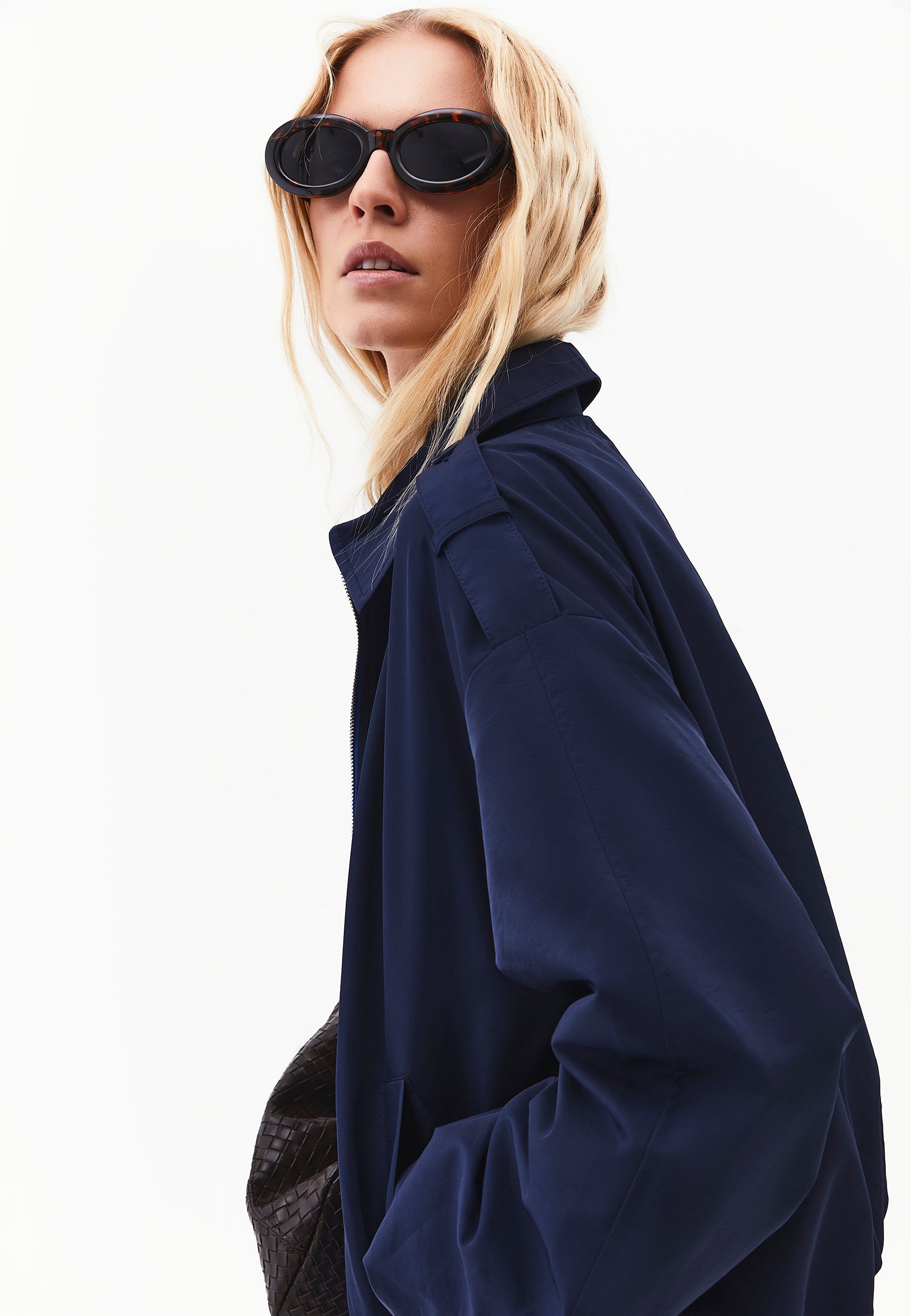 Shirt Collar Standard Jacket With Pocket And Zipper Details - MIDNIGHT