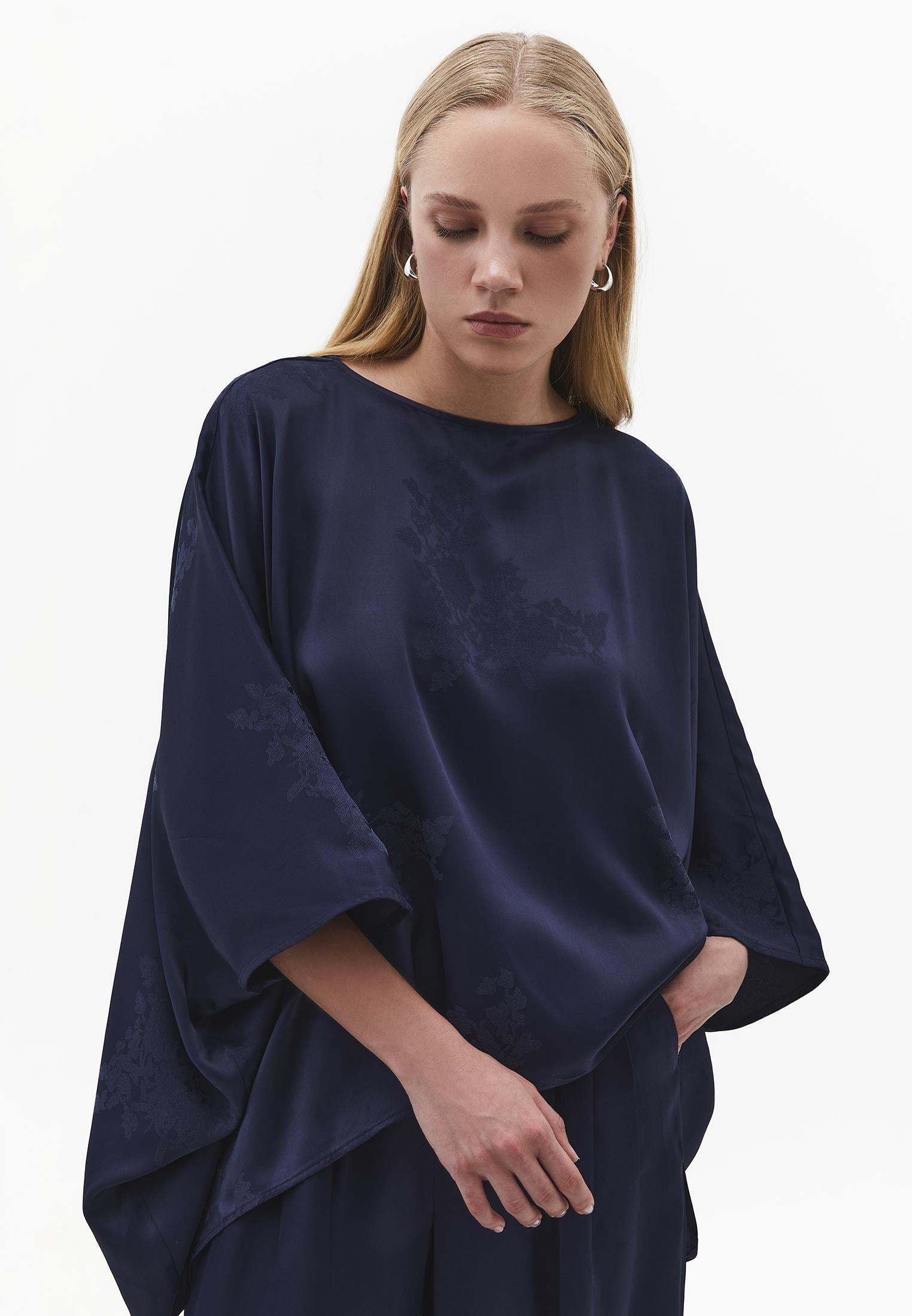 Boat Neck Batwing Sleeve Blouse - MIDNIGHT