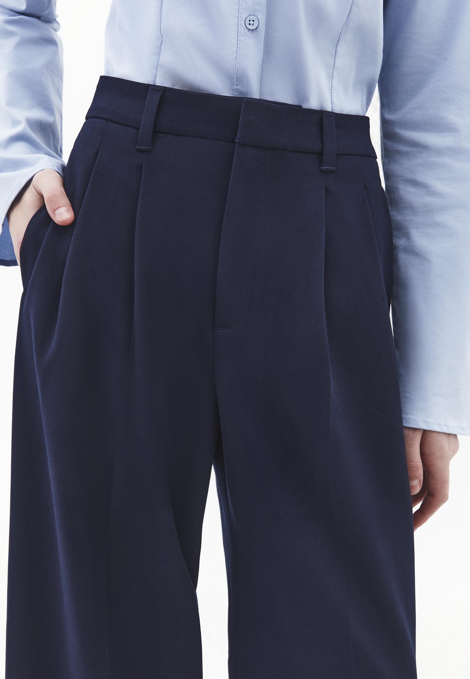 Pleated Standard Wide Leg Pants - MIDNIGHT