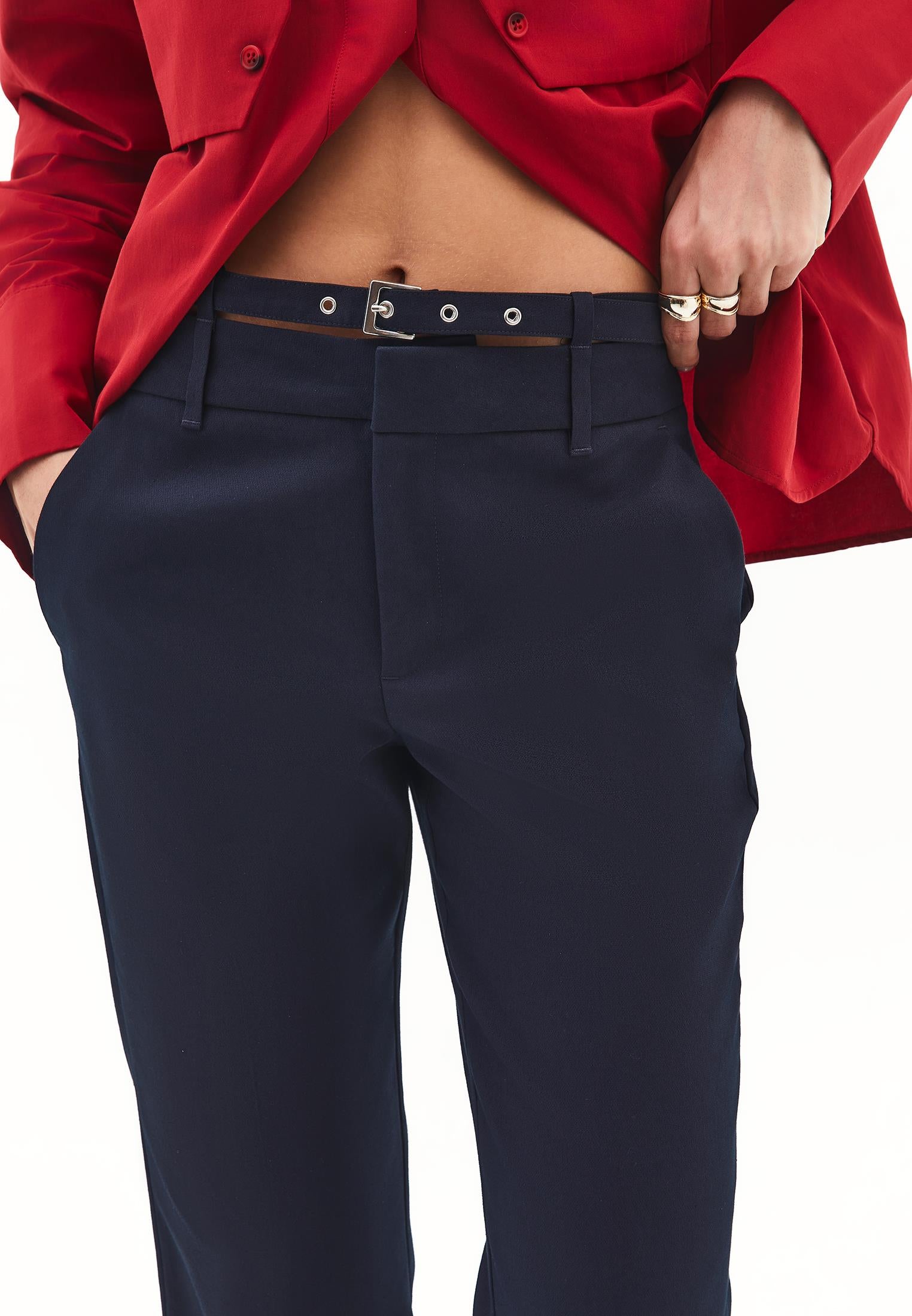 Spanish Leg Belt Detailed Trousers - MIDNIGHT