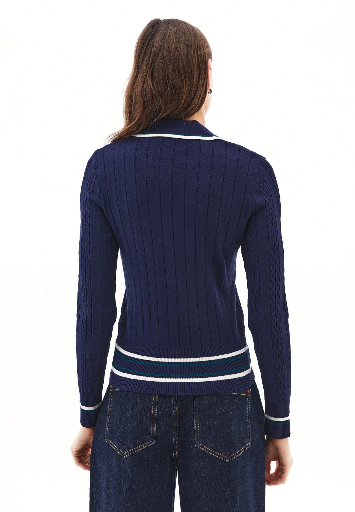 Polo Neck V Neck Sweater - MIDNIGHT