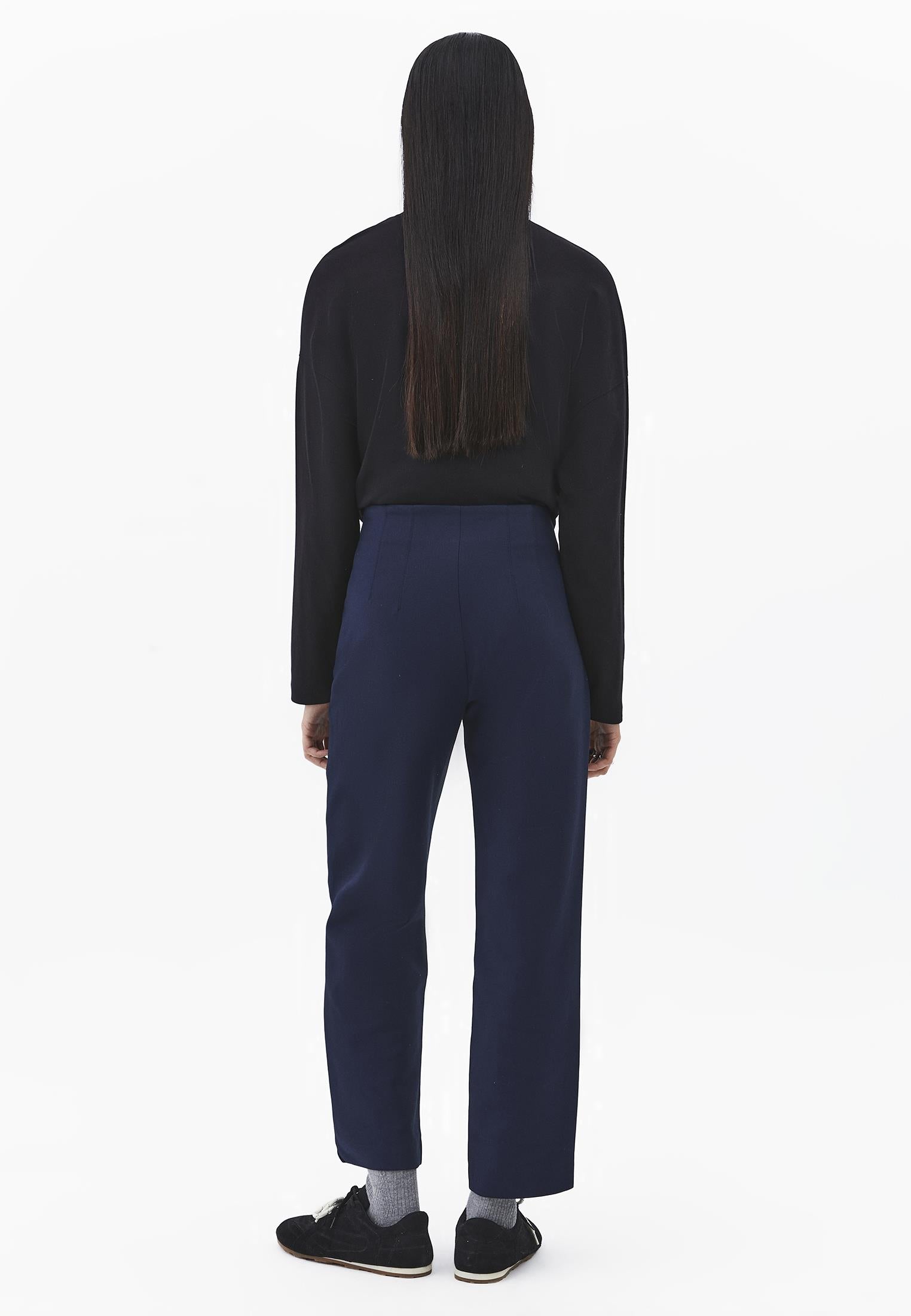 High Waist Carrot Cut Trousers - MIDNIGHT