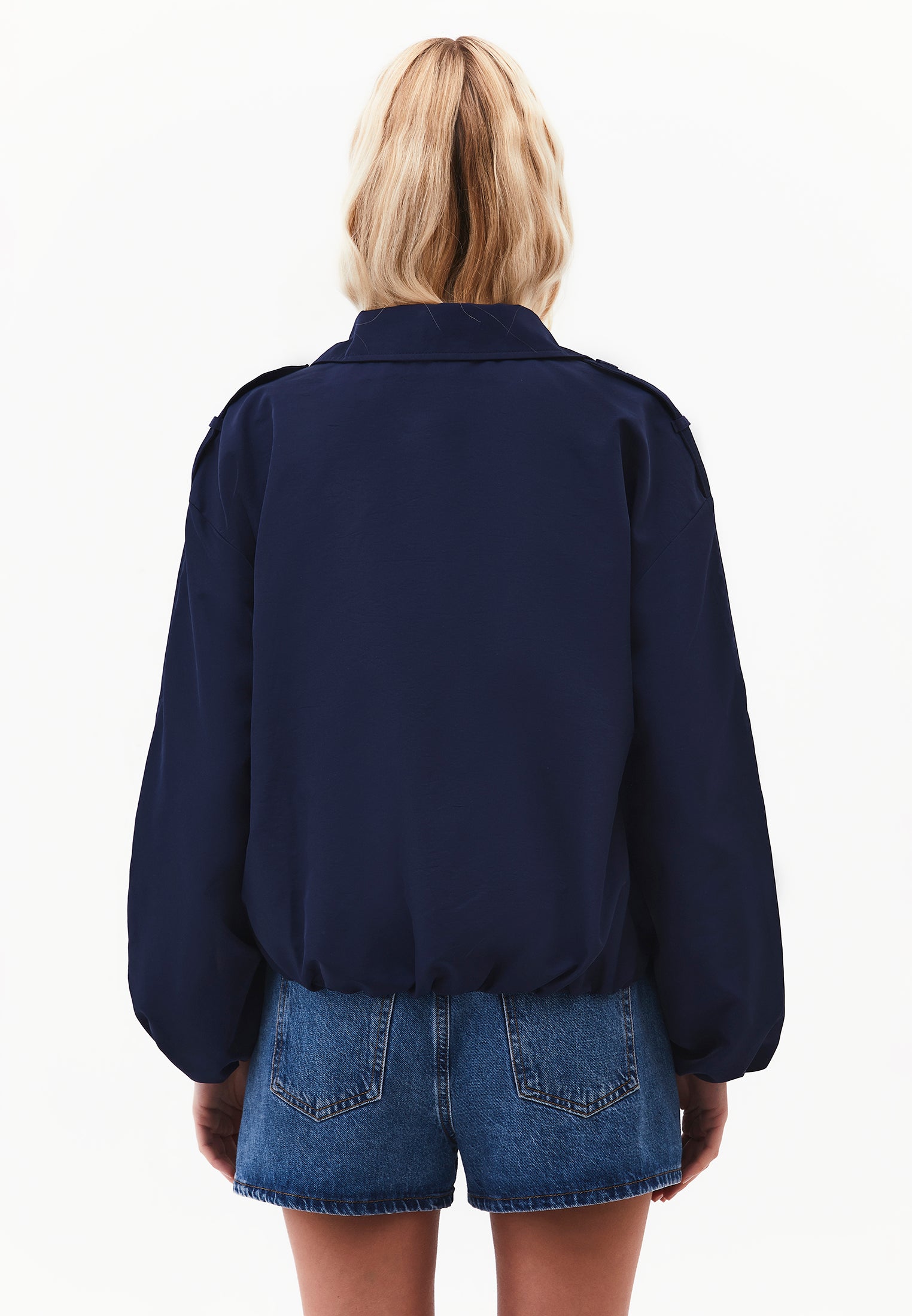 Shirt Collar Standard Jacket With Pocket And Zipper Details - MIDNIGHT