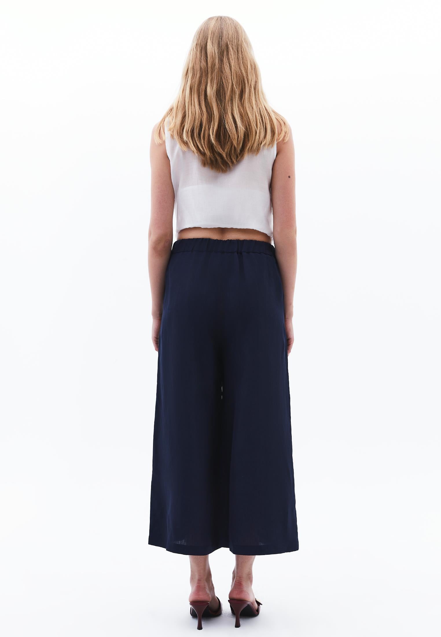 Pleated Ultra High Waist Cropped Culotte Trousers - MIDNIGHT