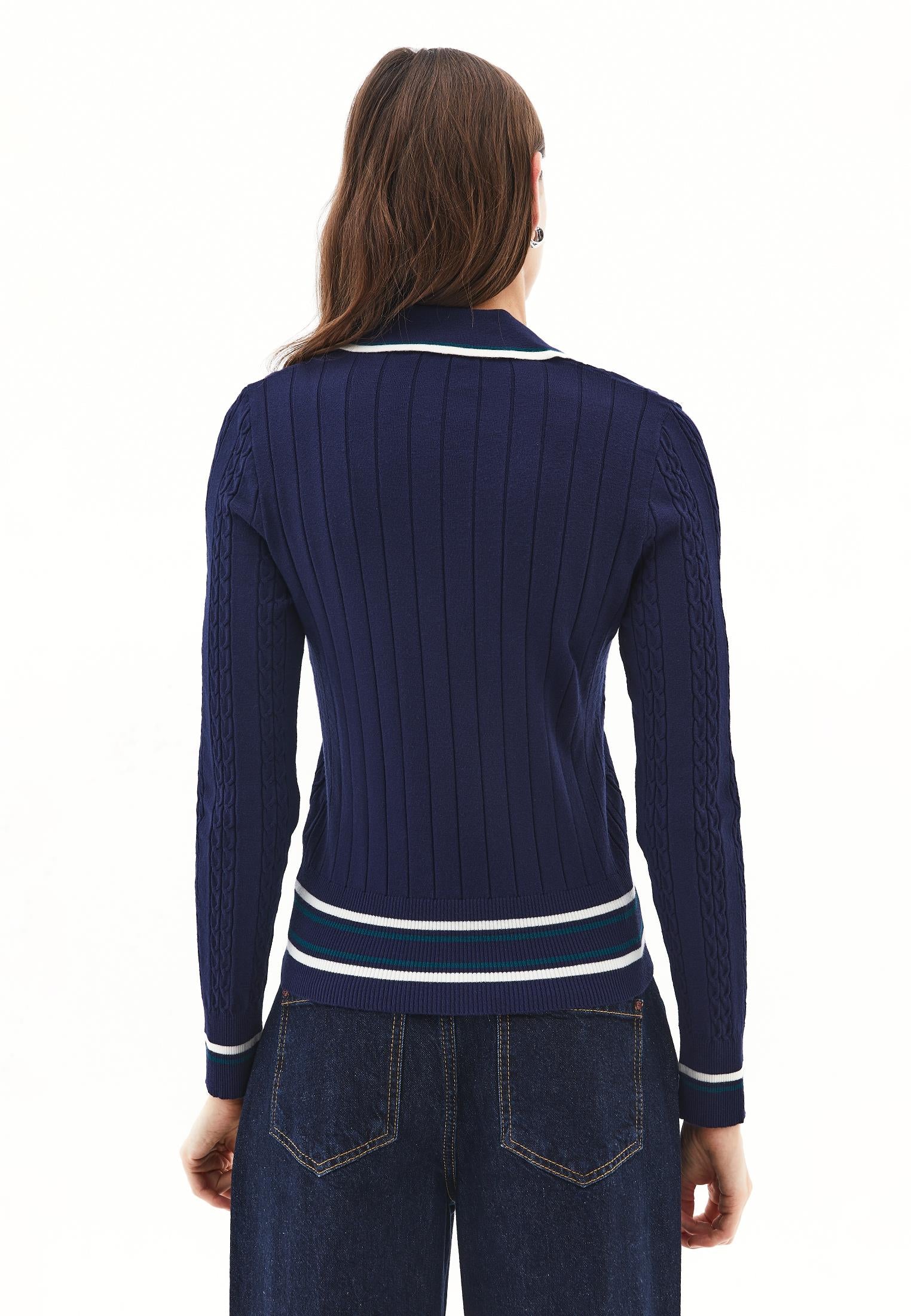 Polo Neck V Neck Sweater - MIDNIGHT
