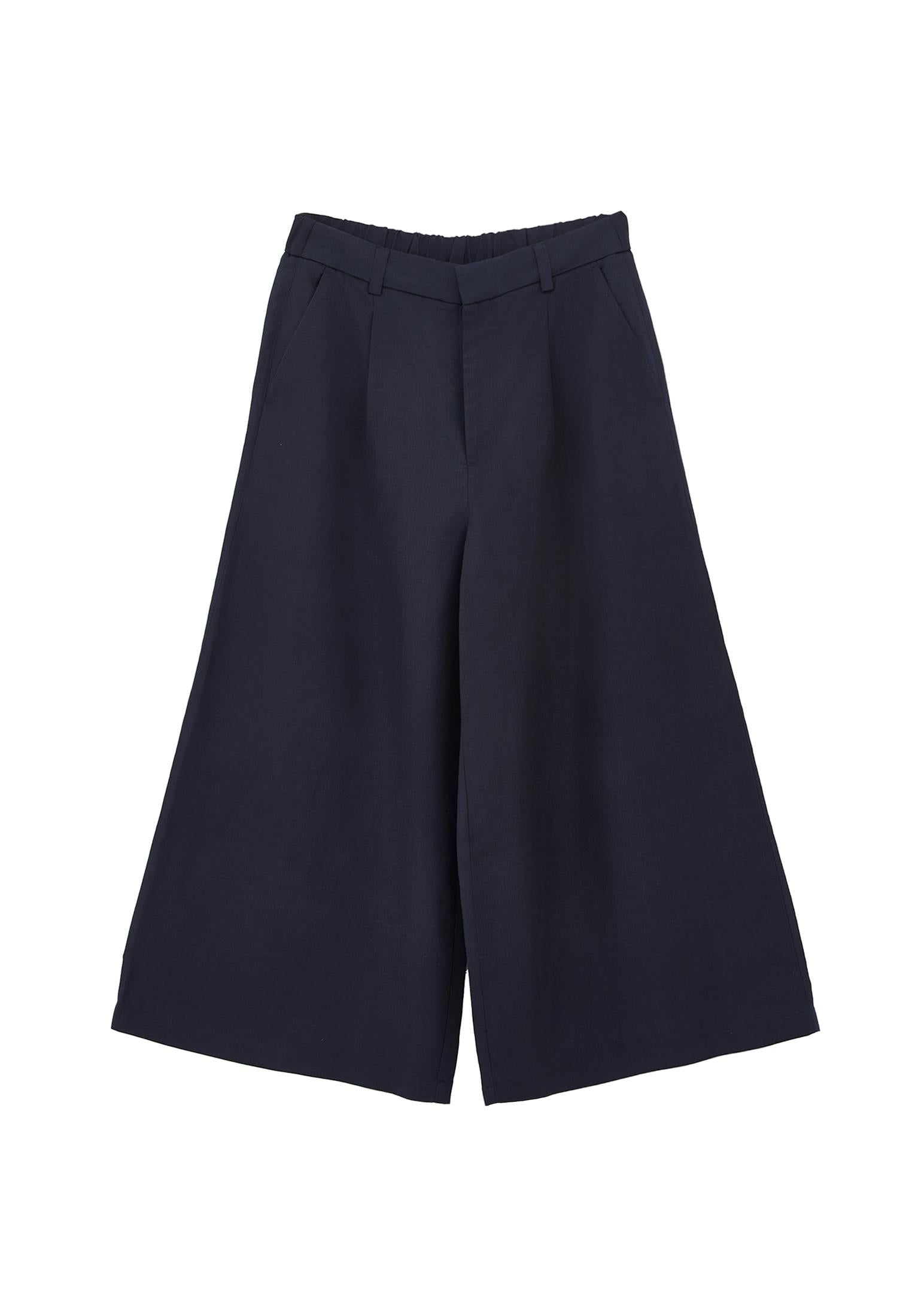 Pleated Ultra High Waist Cropped Culotte Trousers - MIDNIGHT