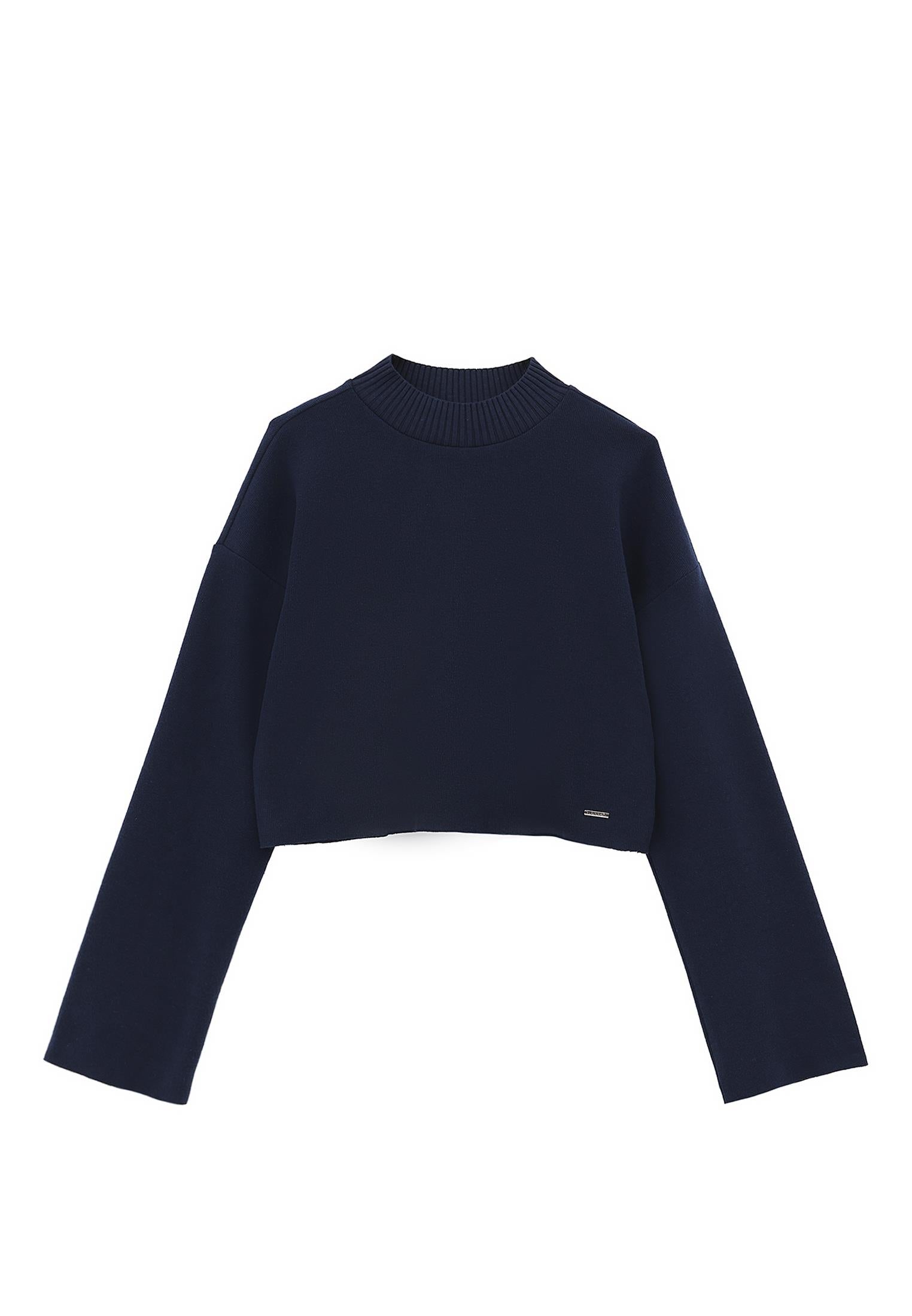 High Neck Cropped Sweater - MIDNIGHT