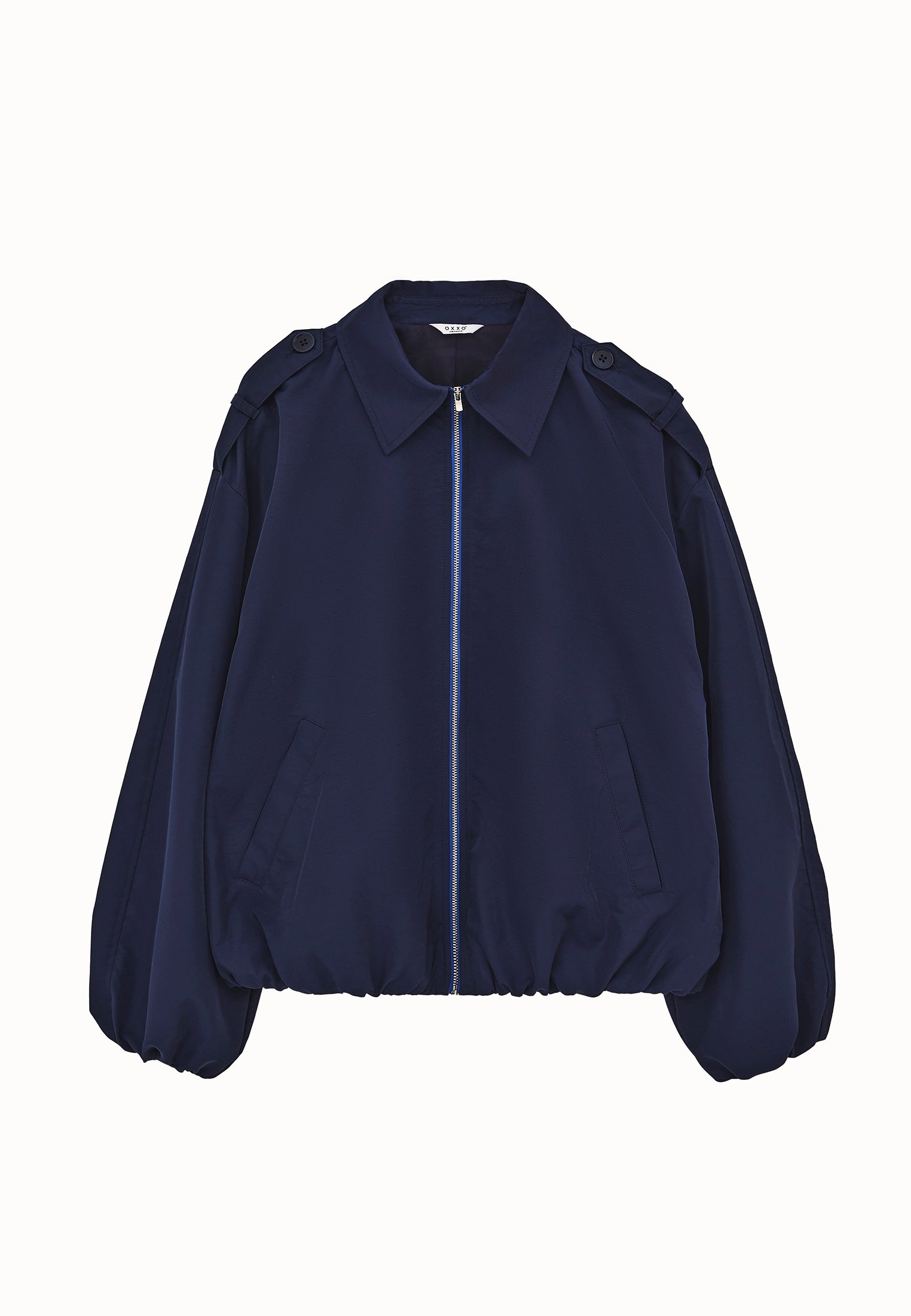 Shirt Collar Standard Jacket With Pocket And Zipper Details - MIDNIGHT